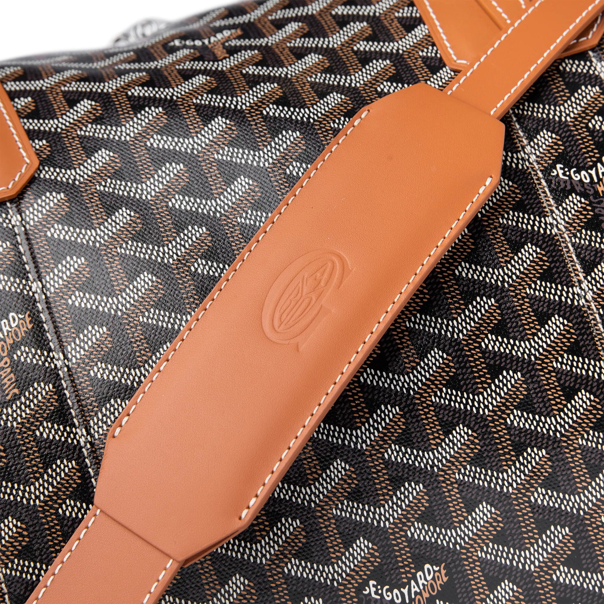Goyard Boston 50 Black & Tan Leather Crossbody Bag with Adjustable Strap - Perfect for Travel, Work & Everyday Use
