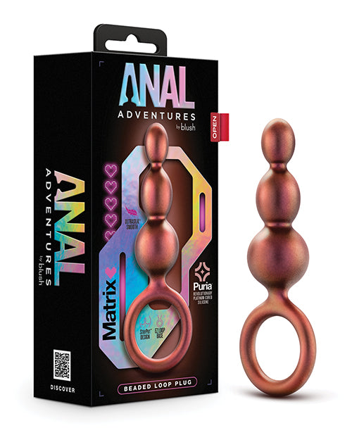 Anal Adventures Matrix Beaded Loop Silicone Plug - Copper Metal Base for Enhanced Sensation | Perfect for Couples Play, BDSM & Solo Exploration