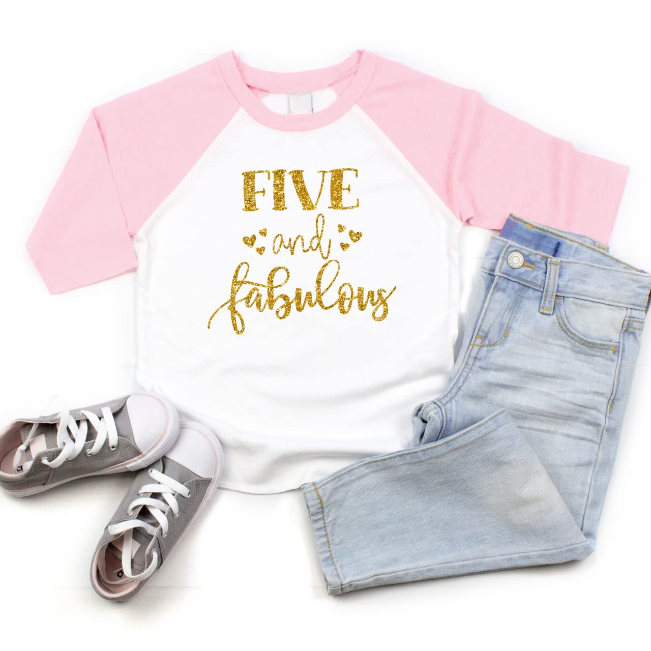 Girl's 5th Birthday Outfit - Five & Fabulous T-Shirt for 5 Year Old Girls | Perfect for Birthday Parties, Photo Shoots & Special Celebrations