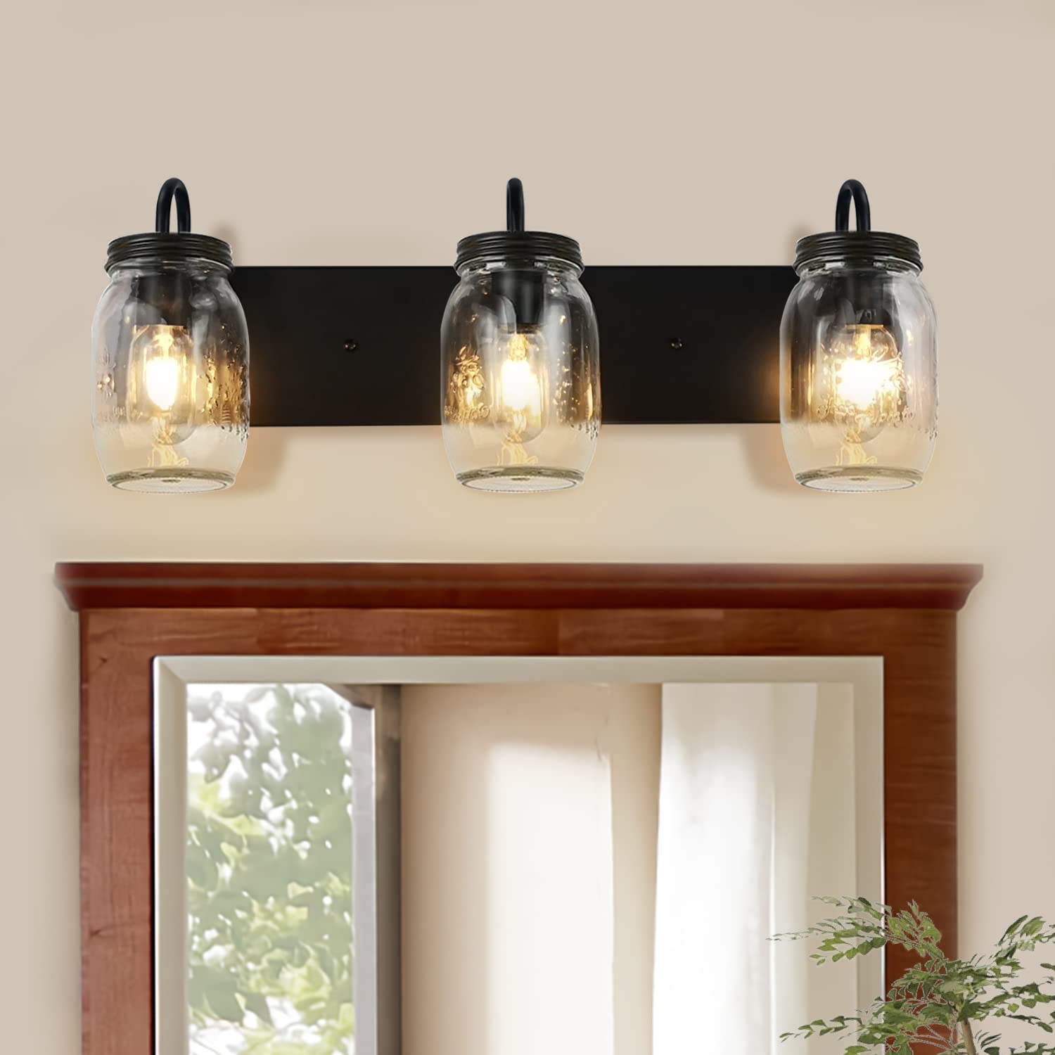 Vanity Glass Wall Lights - Mason Jar Black Wall Sconce for Bathroom, Farmhouse Decor - Perfect for Bathroom Vanity, Bedroom Accent, and Rustic Home Lighting
