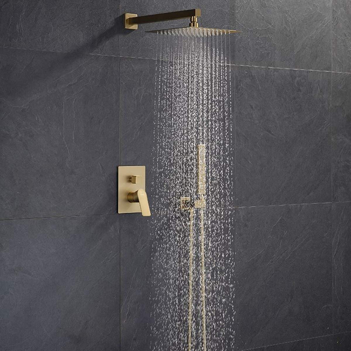 Luxury 10 Inch Rain Shower Head with Handheld Mixer - Champagne Bronze Wall Mounted Shower System - Brushed Gold Copper Finish - Spanish Circuit Valve Cartridge - Perfect for Modern Bathrooms & Spa-Like Experience