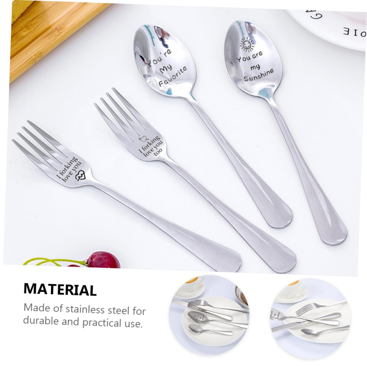 2 Pcs Romantic Engraved Stainless Steel Dessert Forks for Couples - Sweet Cross Design Reusable Tableware for Tea, Dinner & Special Occasions - Perfect for Anniversaries, Valentine's Day & Romantic Date Nights