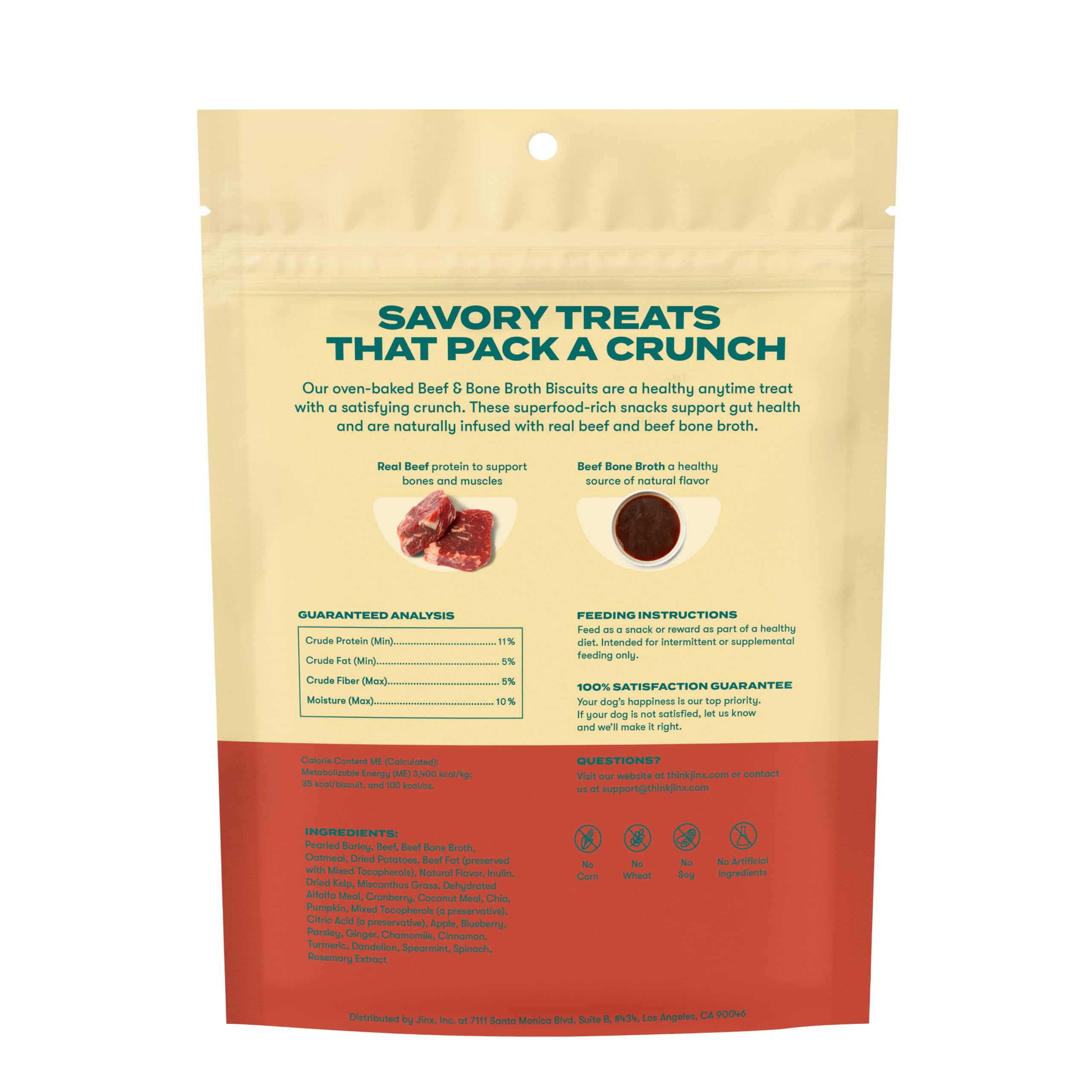 Jinx Oven-Baked Beef Bone Broth Dog Treats - All Natural Crunchy Biscuits with Real Beef, Pumpkin & Blueberries - Superfood-Rich Healthy Snacks for Dogs - 16oz (4 Pack) - Perfect for Training Rewards & Dental Health