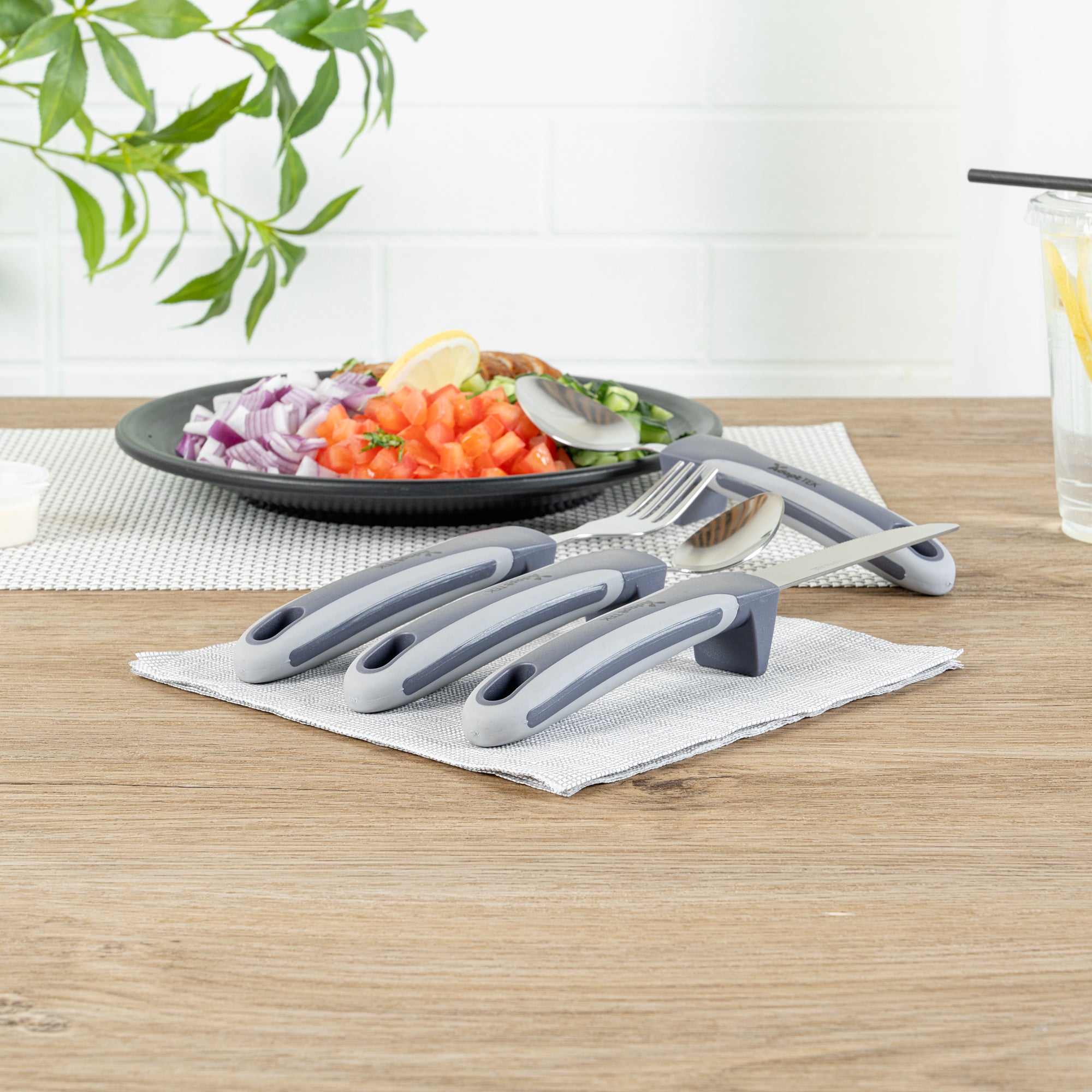 Adaptive Utensil Set - 4 Piece Stainless Steel Silverware with Non-Slip Grips for Seniors & Disabled | Lightweight Ergonomic Eating Aids for Arthritis & Hand Tremors | Perfect for Home Care, Nursing Homes & Travel Use