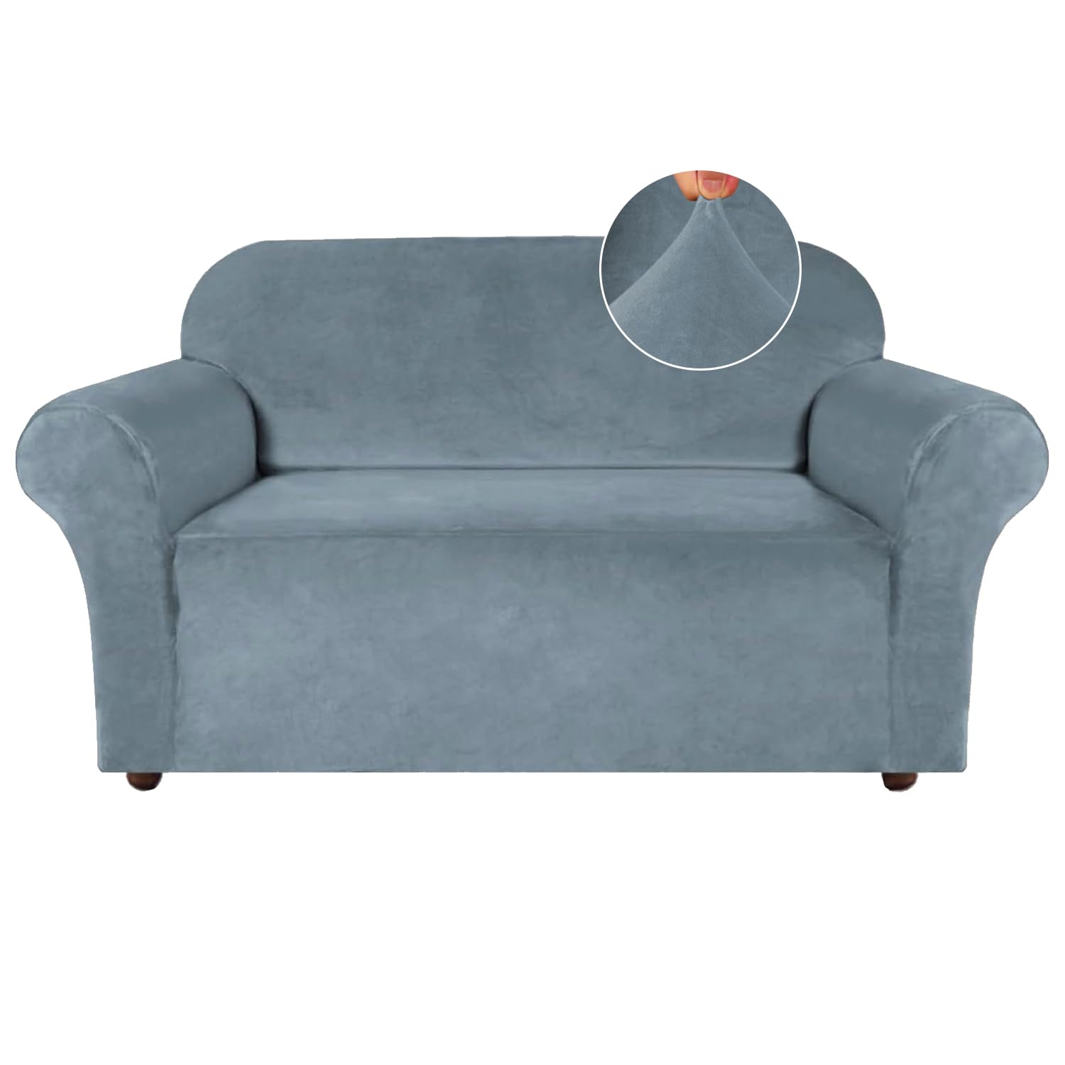 Turquoise Velvet Loveseat Cover - Stretch Sofa Slipcover for 2-Cushion Couches with Non-Slip Elastic Bottom | Soft Fabric Furniture Protector | Perfect for Living Room, Apartment & Home Decor (Loveseat, Stone Blue)