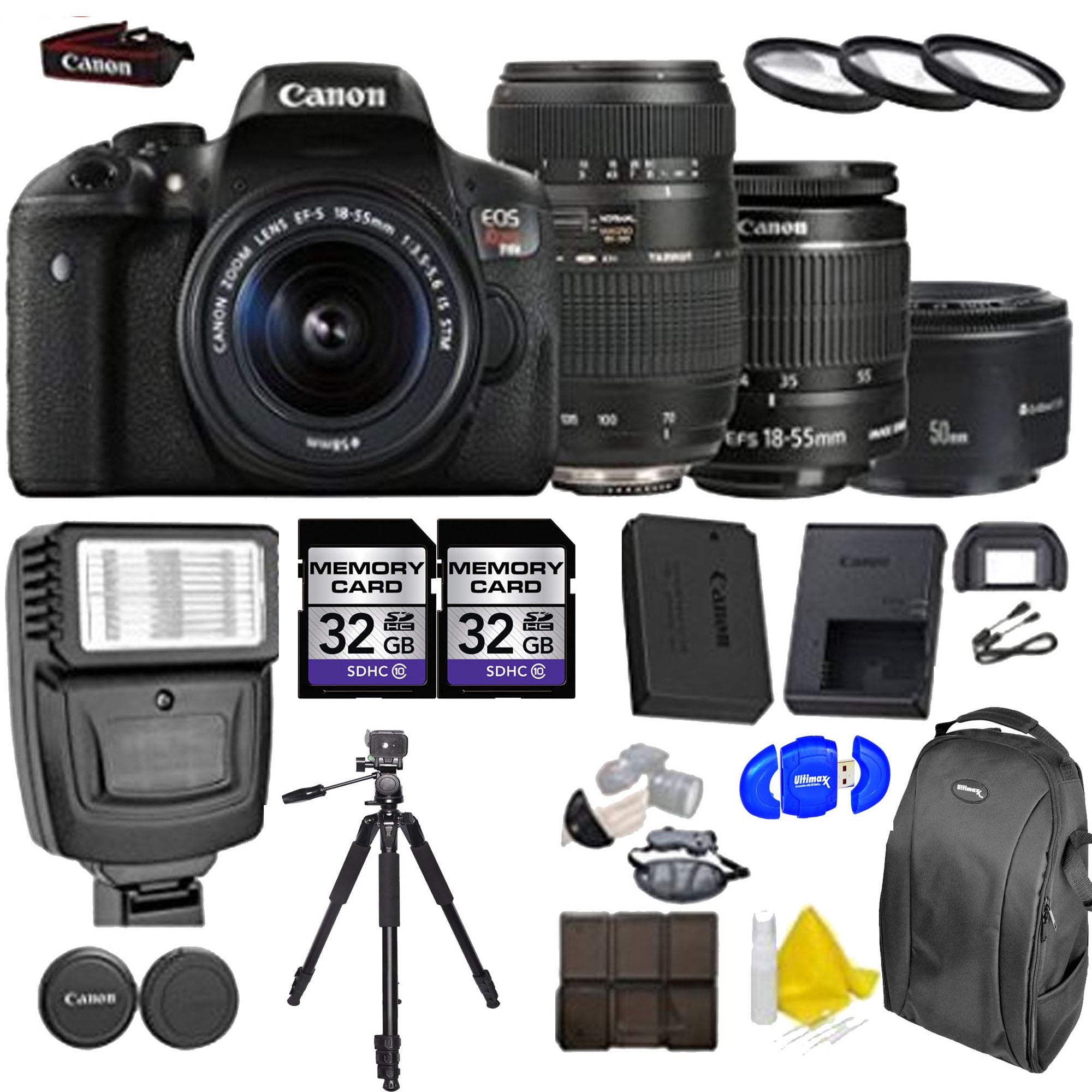 Canon EOS Rebel T6i/800D DSLR Camera Bundle with 18-55mm Lens, 70-300mm Lens & 50mm f/1.8 Lens - Includes 32GB Memory Card & UV Filters - Perfect for Photography, Travel & Portrait Shooting