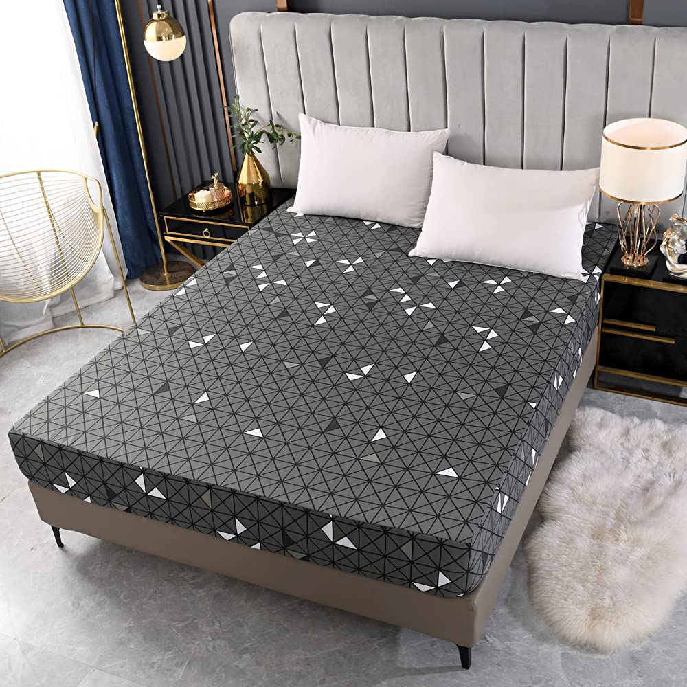 Premium Soft Fitted Bed Sheet with Deep Pocket - Gray Plaid Pattern Thick Printed Fabric (Dark Grey Checkered, Twin Size) - Perfect for Guest Rooms, Dorms & Cozy Bedroom Decor