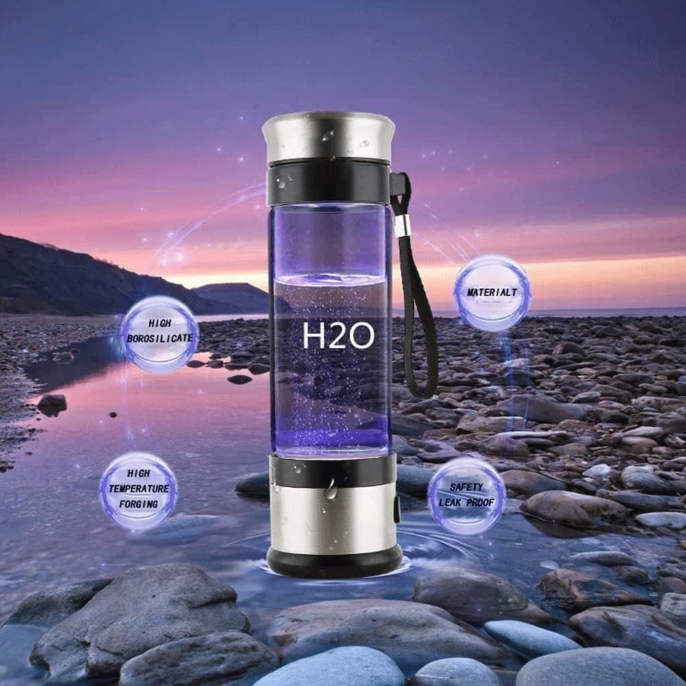 Portable Hydrogen Water Bottle - USB Rechargeable Alkaline Water Ionizer Generator with Glass Flask | Hydrogen Rich Water Maker for Anti-Aging & Antioxidant Benefits | Perfect for Travel, Gym, and Daily Hydration