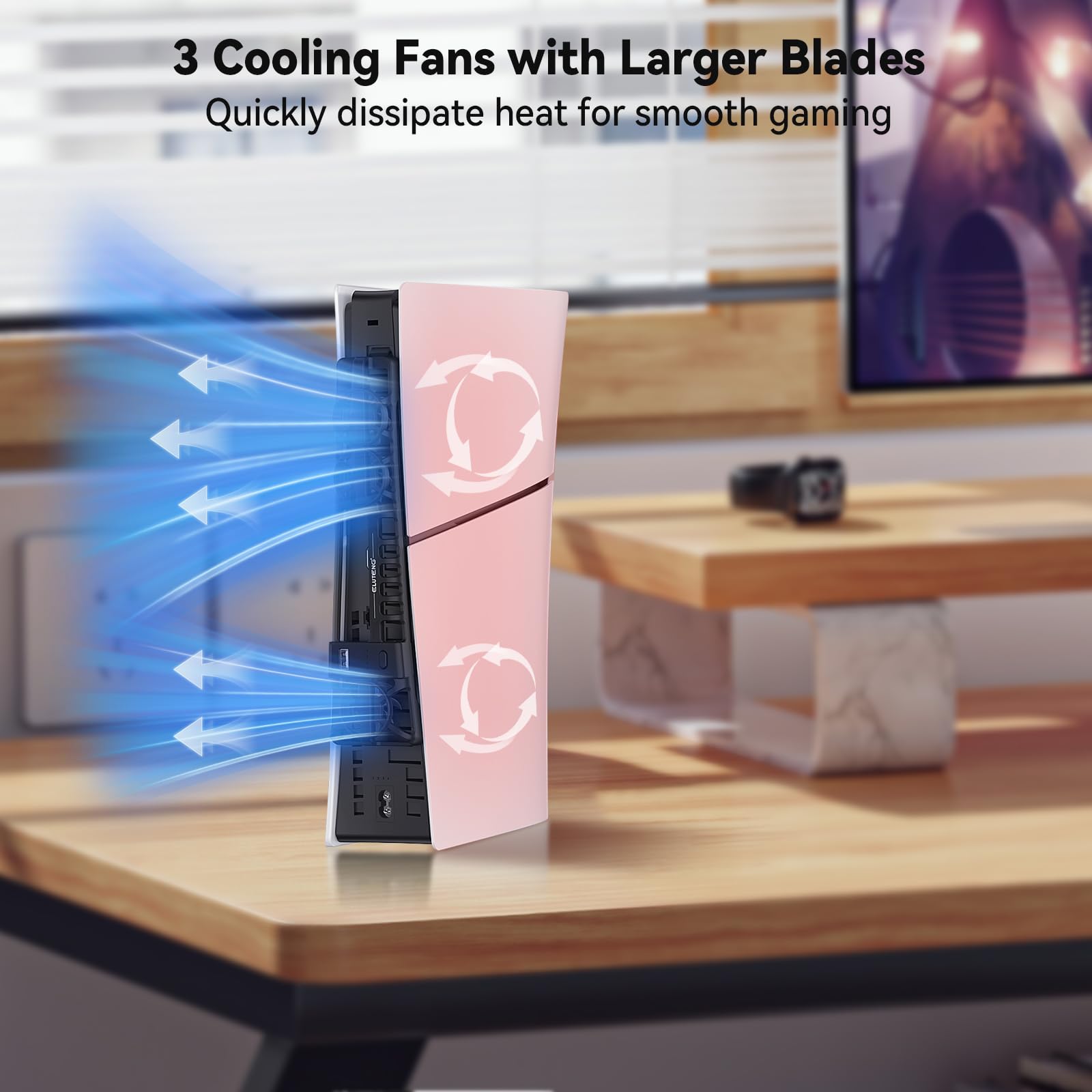 ELUTENG PS5 Slim Cooling Fan - Quiet Cooler with 3 Speed Settings, Auto On/Off & LED Light for PS5 Slim Disc/Digital Edition - USB 2.0 Cooling Accessories for Gaming, Streaming & Long Play Sessions