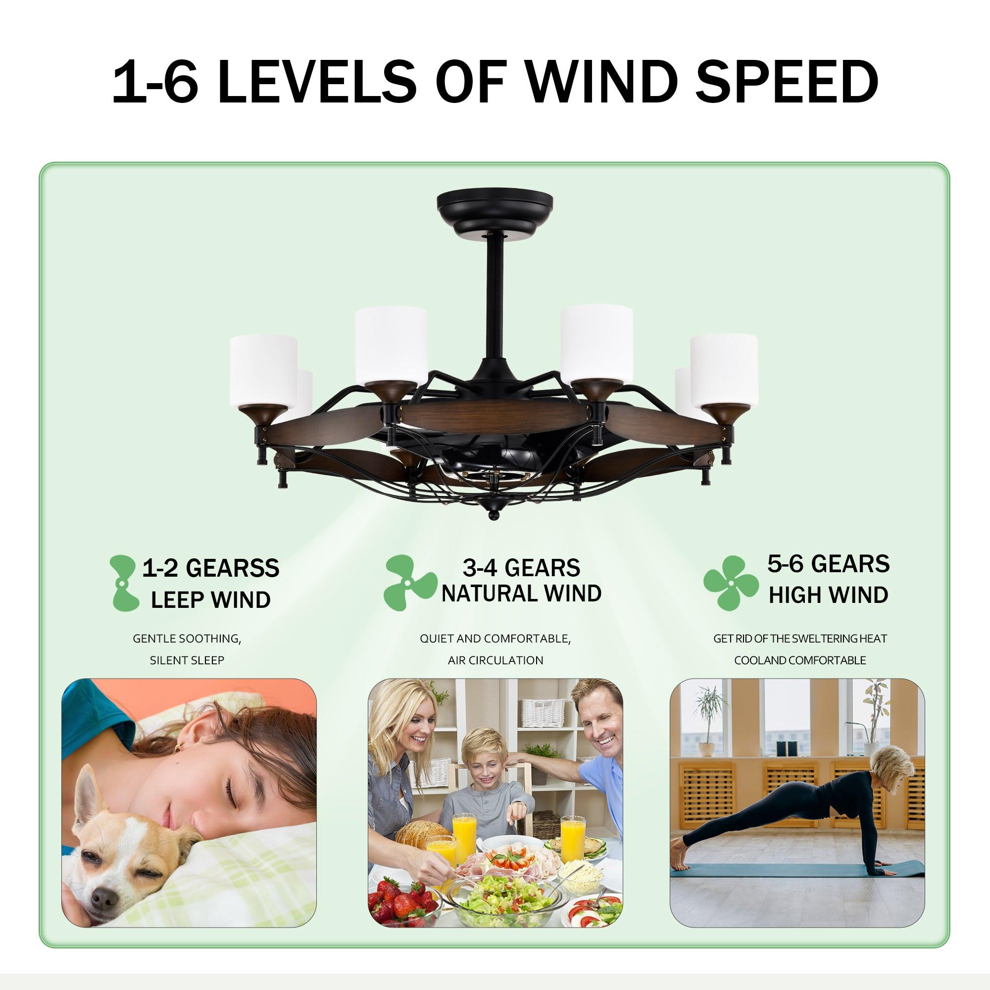 33 Inch Matte Black & Red Wood Grain Chandelier Ceiling Fan with Remote Control - DC Motor, 6 Speed Settings, 3 ABS Blades for Bedroom, Dining Room, Living Room, Kitchen, Farmhouse & Entryway | Perfect for Modern and Rustic Home Decor