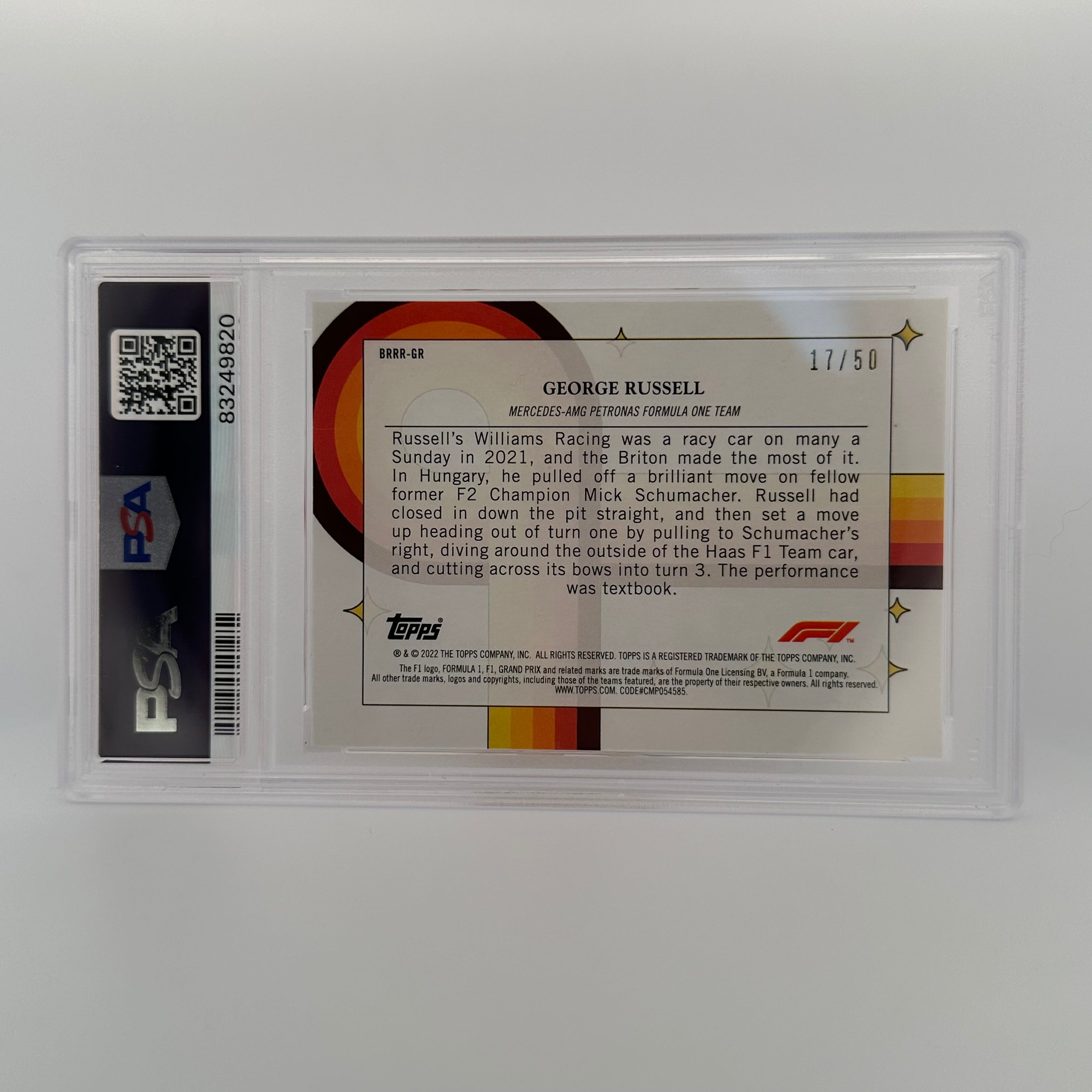 PSA 9 Graded 17/50 George Russell #BBBRGR Bounce Rock Race Roll Gold Parallel - Perfect for Racing Fans, Collectors, and Sports Memorabilia Enthusiasts