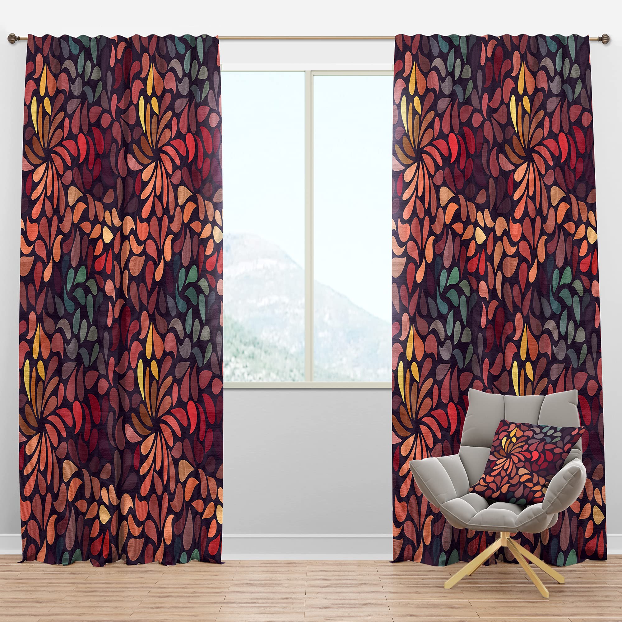 Blackout Curtains Thermal Insulated Single Panel 52x84 - Abstract Floral Pattern for Bedroom & Living Room - Light Blocking, Noise Reducing, Energy Saving Window Drapes - Perfect for Home, Office & Nursery