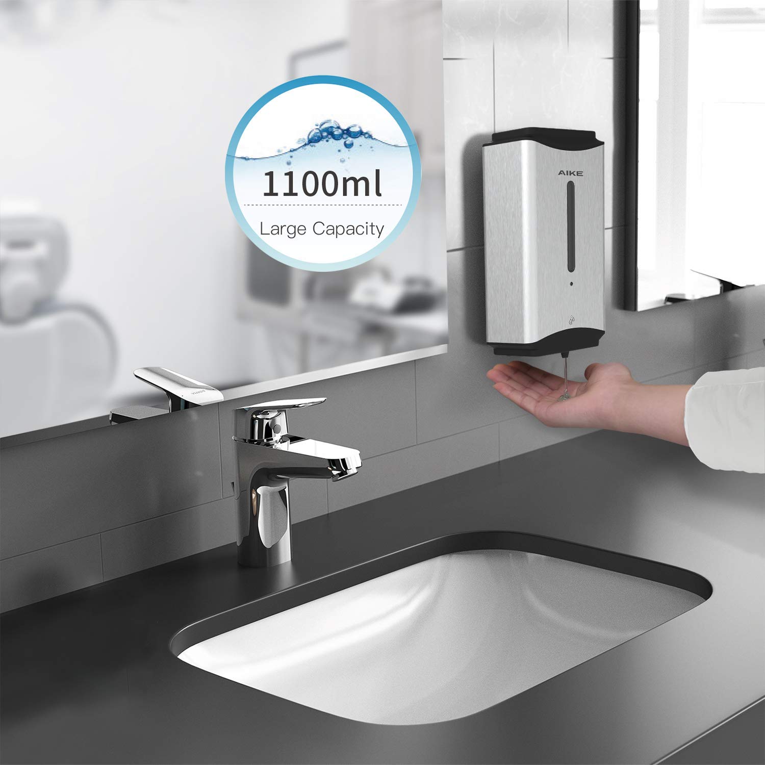 AIKE Commercial Hand Dryer and Automatic Soap Dispenser Combo (AK2812 & AK1206) - Polished Stainless Steel for Restrooms, Kitchens, and Public Spaces