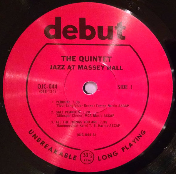 The Quintet - Jazz At Massey Hall (Vinyl LP, Album, Mono, Reissue, Near Mint NM/M) - Classic Jazz Collectors Edition for Home Listening & Music Enthusiasts