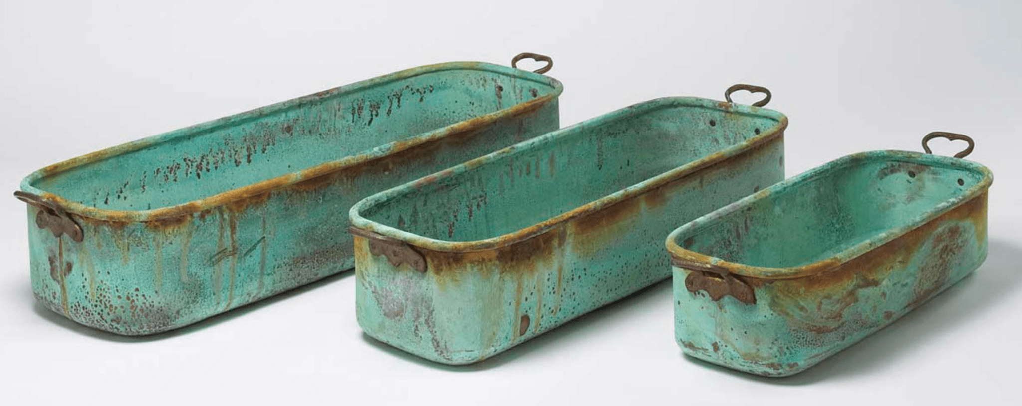 Verdigris Copper Planters with Handles - Set of 3 Rustic Metal Flower Pots for Indoor & Outdoor Plants, Succulents, Herbs - Perfect for Home Decor, Garden, Patio, and Balcony