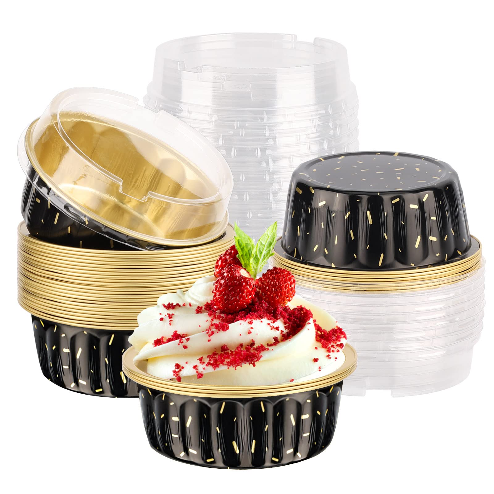 EUSOAR 30-Pack 8oz Aluminum Muffin Cups with Lids - Disposable Foil Baking Liners for Cupcakes, Creme Brulee & Desserts - Perfect for Home Baking, Party Treats & Professional Pastry Chefs