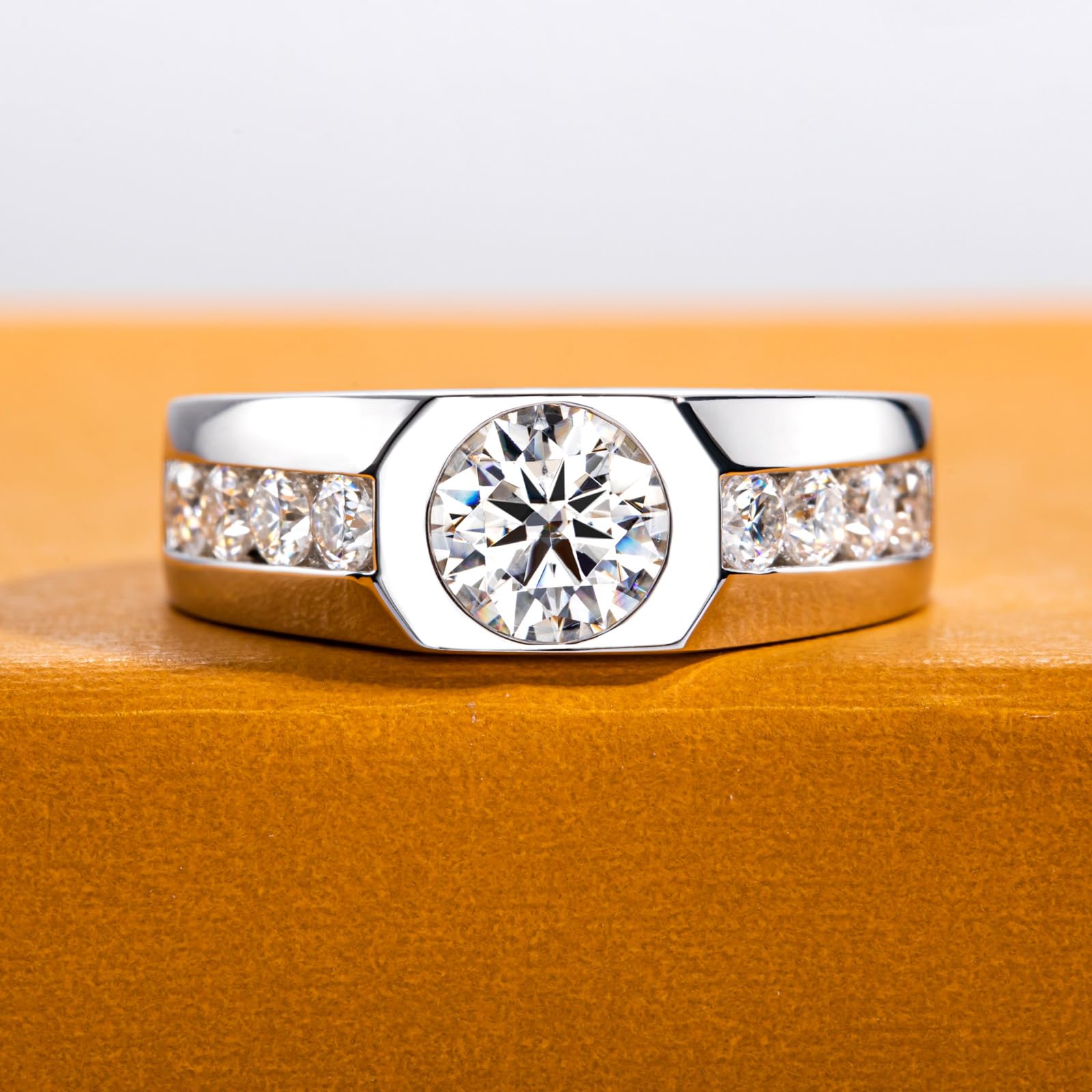 1.64ct D Color VVS1 Clarity Moissanite Wedding Ring for Men - 925 Sterling Silver Engagement Promise Band with Certificate - Perfect for Anniversary, Proposal & Special Occasions