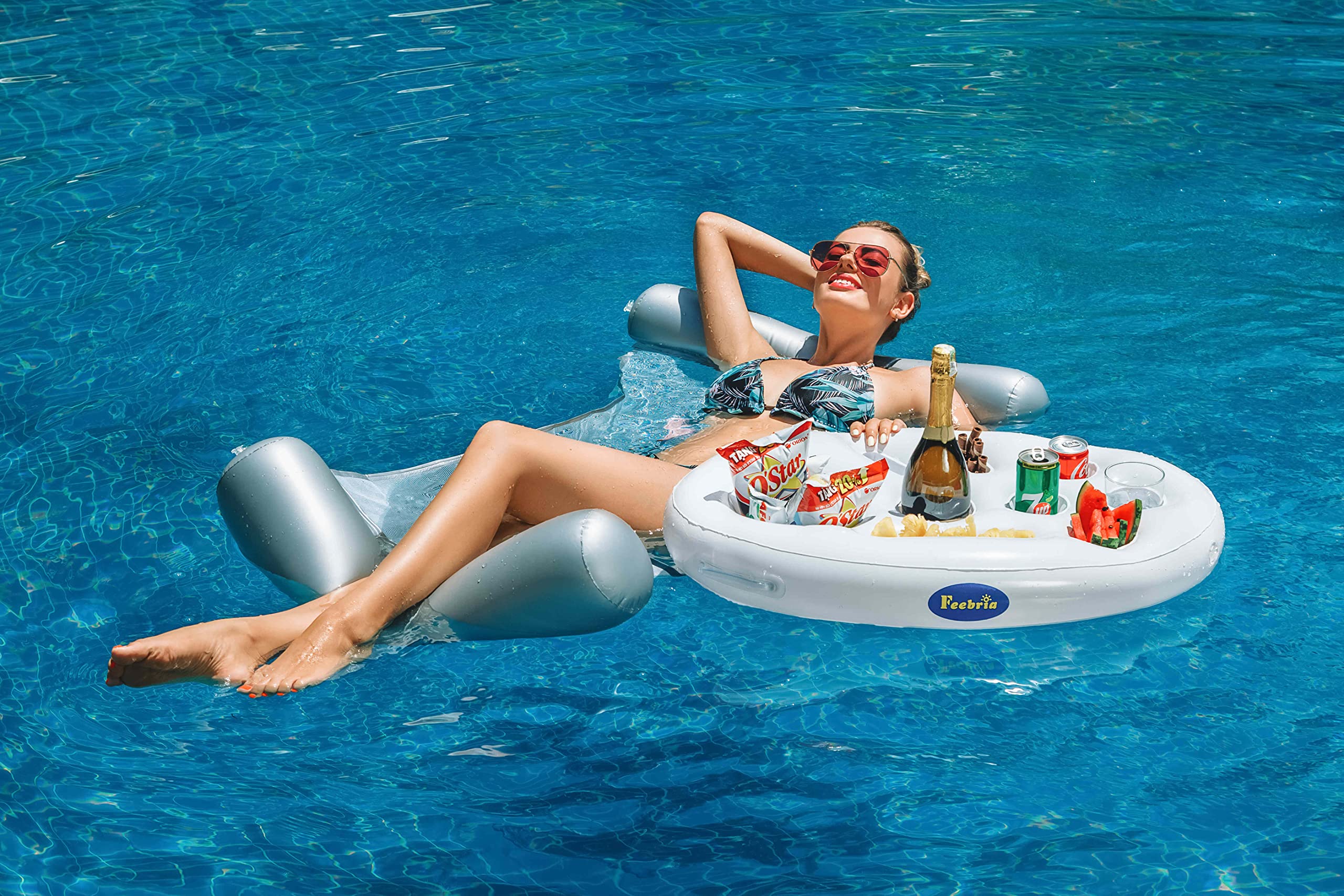 Large Capacity Inflatable Pool Drink Holder - Floating Drink Float for Hot Tub, Swimming Pool, Beach & Party - Holds Beverages, Phones & Snacks - Easy to Inflate - Perfect for Summer Relaxation, Backyard BBQs and Poolside Lounging