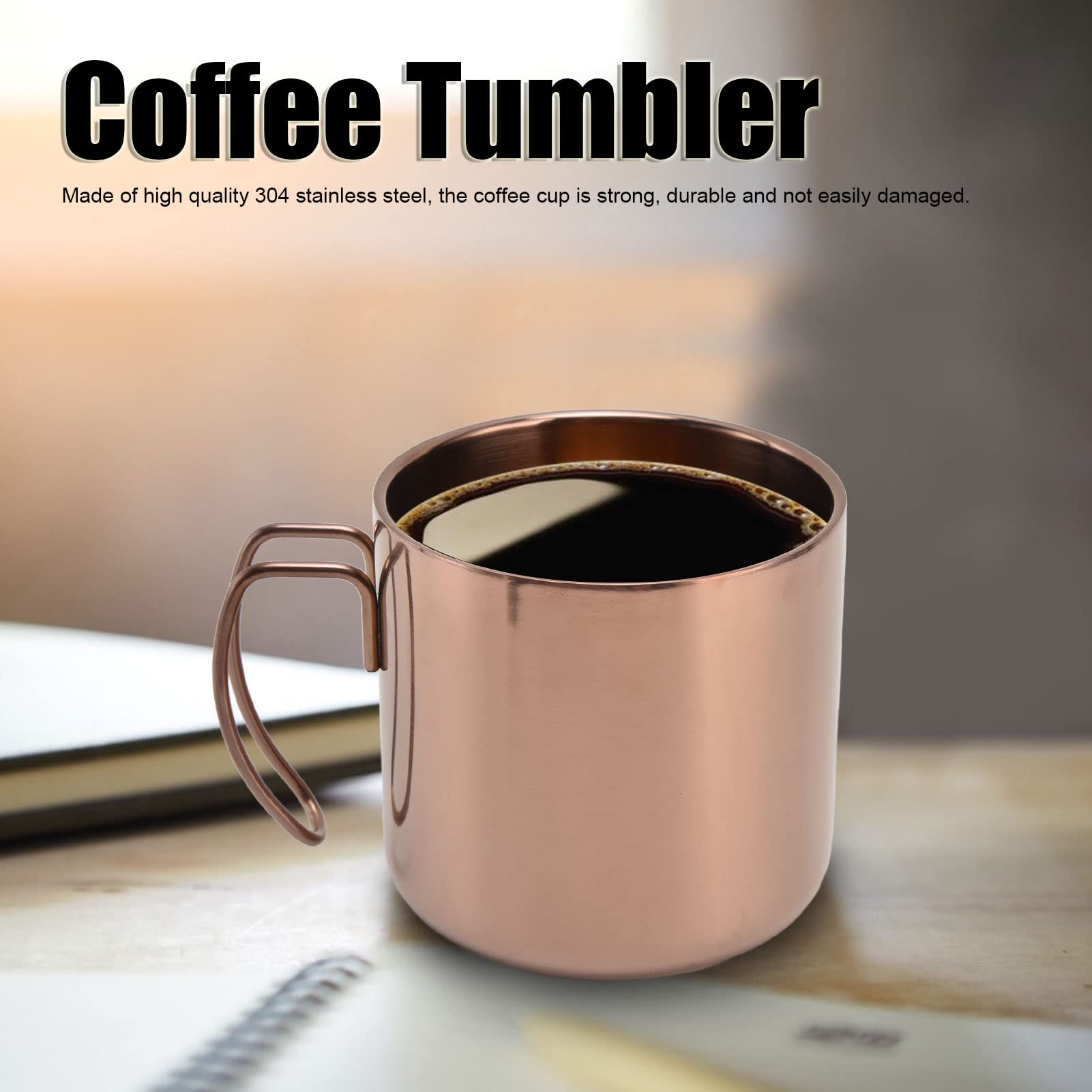 OUKENS 400ml Stainless Steel Coffee Mug with Wire Handle - Insulated Travel Mug for Hot & Cold Drinks - Perfect for Home, Office, Camping and Outdoor Use