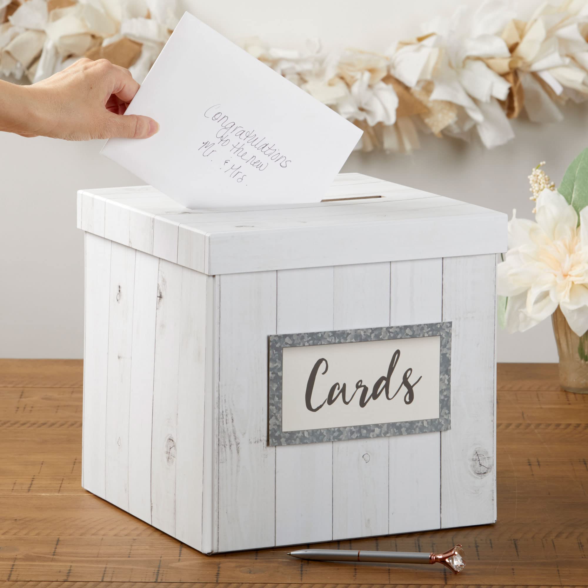Kate Aspen White Rustic Wood Wedding Card Box & Money Gift Holder - Farmhouse Decor for Wedding Reception, Bridal Shower, Birthday Party - Unique Rustic Home Decor for Special Events