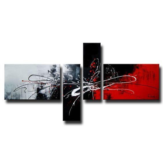 4 Piece Abstract Canvas Art Paintings - Black and Red Modern Wall Decor for Living Room - Large Wall Art Above Couch - Perfect for Home & Office Decor - Buy Handmade Art Online
