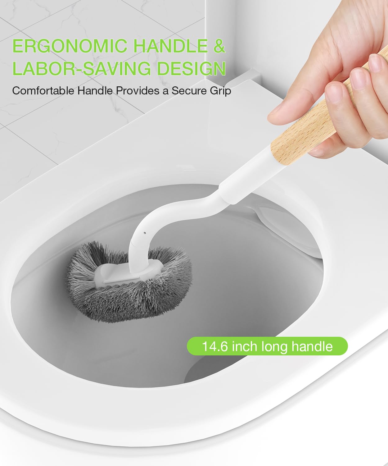 OSCIOSS Bamboo Toilet Brush and Holder Set - Ergonomic Design, Compact & Durable Bristles for RV, Bathroom Cleaning - Eco-Friendly Wooden Toilet Cleaner for Home, Camping, and Travel Use
