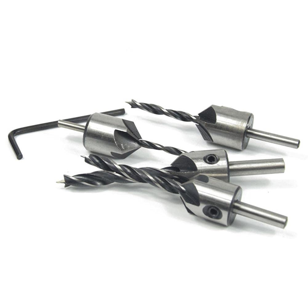4Pcs HSS 5 Flute Countersink Drill Bit Set (3mm-6mm) for Woodworking, Chamfering & End Milling - Perfect for Carpentry, DIY Projects & Professional Woodworking Tools