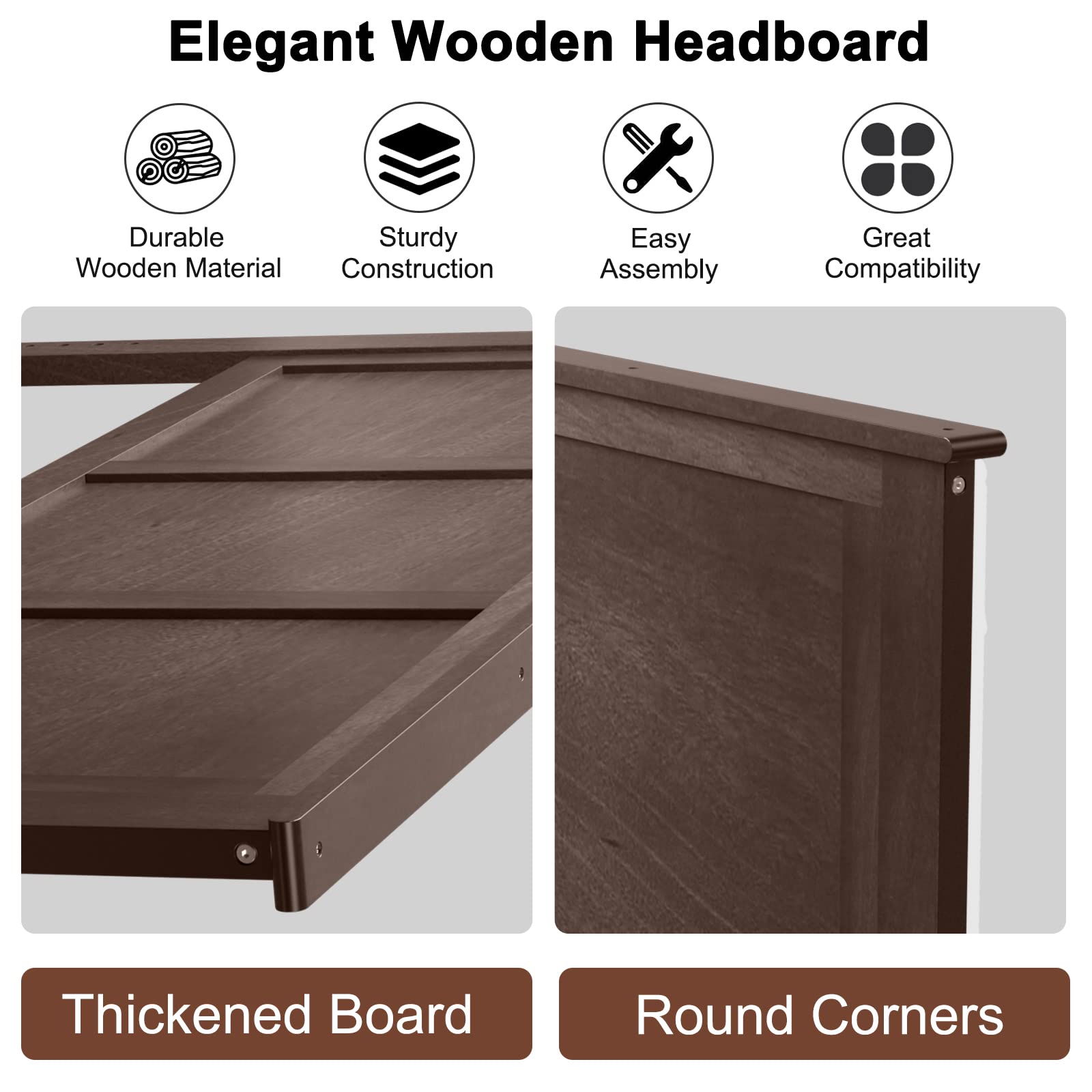 Giantex Solid Wood Headboard with Adjustable Height - Full Size Espresso Brown Bed Backboard for Bedroom, Guest Room & Dormitory