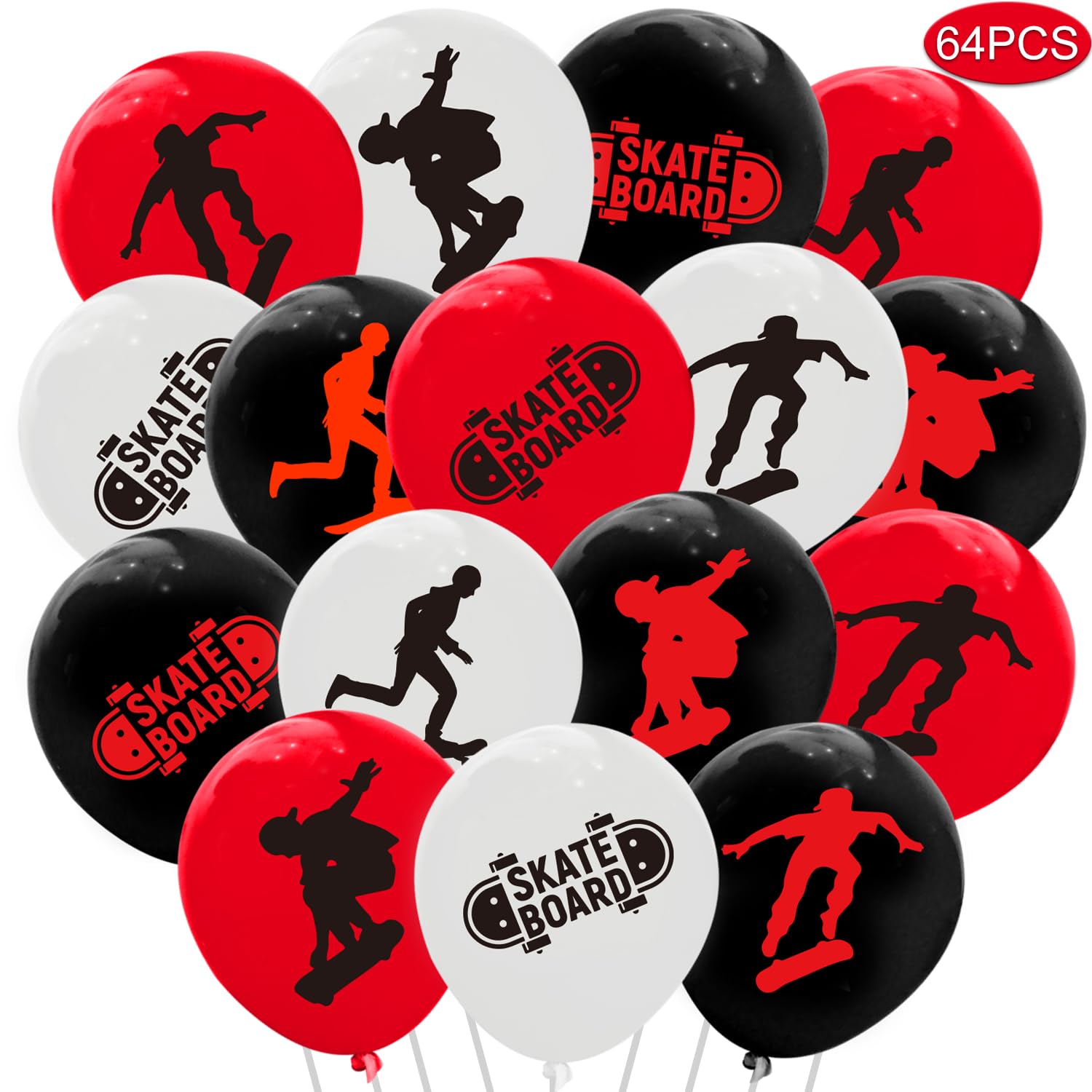 64PCS Skateboard Latex Balloons for Decorations - Skateboard Themed Party Supplies, Sports Birthday & Baby Shower Favors - Perfect for Skateboard Parties, Sports Events & Themed Celebrations