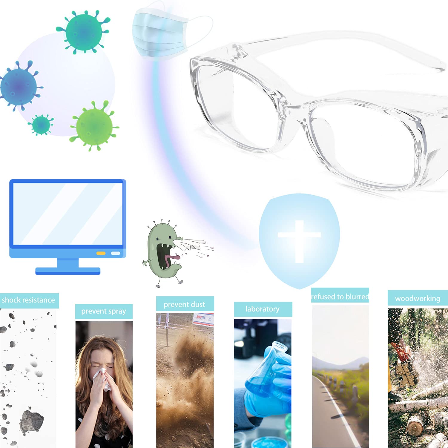 Dollger Safety Glasses with Readers 1.5 2.0 1.0 Magnification - Anti Fog, Blue Light Blocking & Progressive Multifocus Reading Glasses for Computer Work, DIY Projects & Home Repair