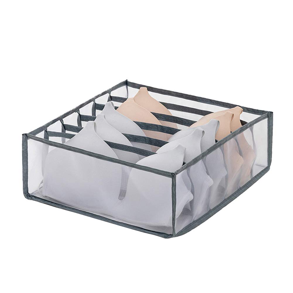 Premium Underwear & Sock Drawer Organizer - 6/7/11 Grid Closet Storage Box for Bras, Panties & Socks | Space-Saving Wardrobe Organizer for Bedroom, Dorm & Travel (Grey, 6 Grid)