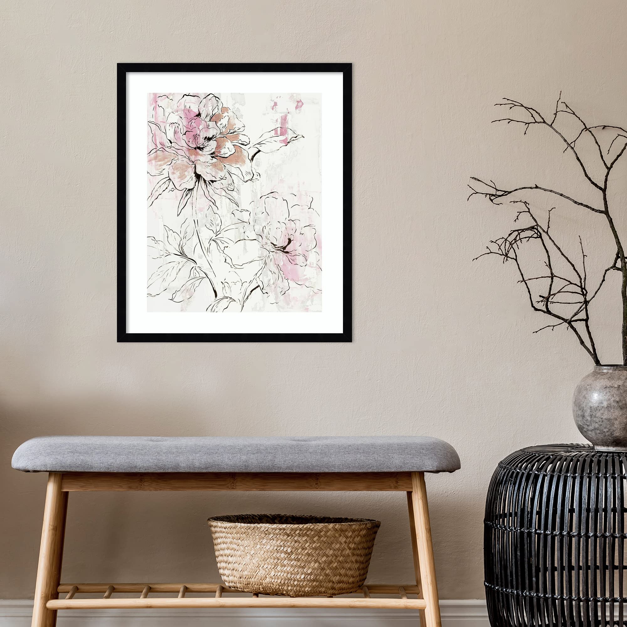 Amanti Art Framed Wall Art Print - 25x21 Pink Peony Blossom by Asia Jensen | Floral Canvas Painting, Modern Home Decor for Living Room, Bedroom, Bathroom & Kitchen | Perfect for Housewarming Gifts & Interior Design