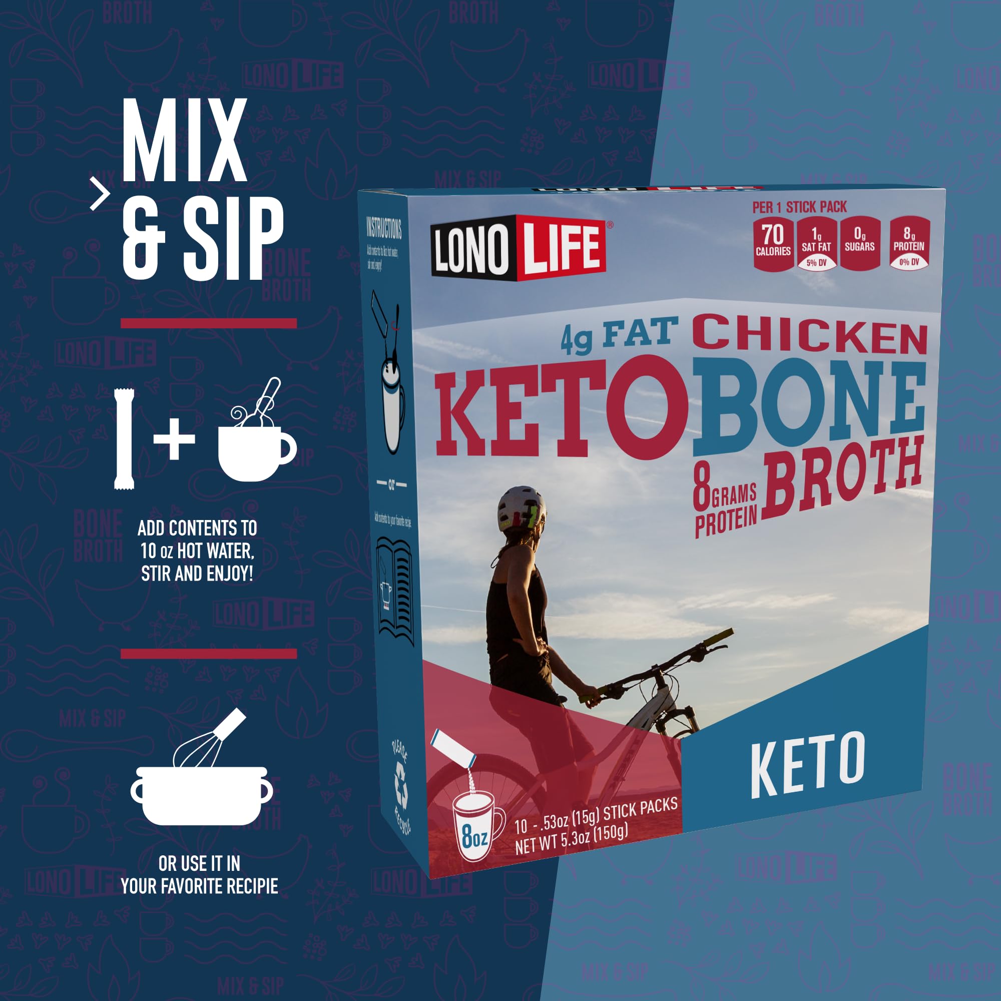 LonoLife Keto Chicken Bone Broth Powder Mix - High Protein 10g, Collagen Rich, Keto & Paleo Diet Friendly | All Natural Ingredients | 8oz Bulk Container (15 Servings) | Perfect for Weight Loss, Gut Health & Immune Support
