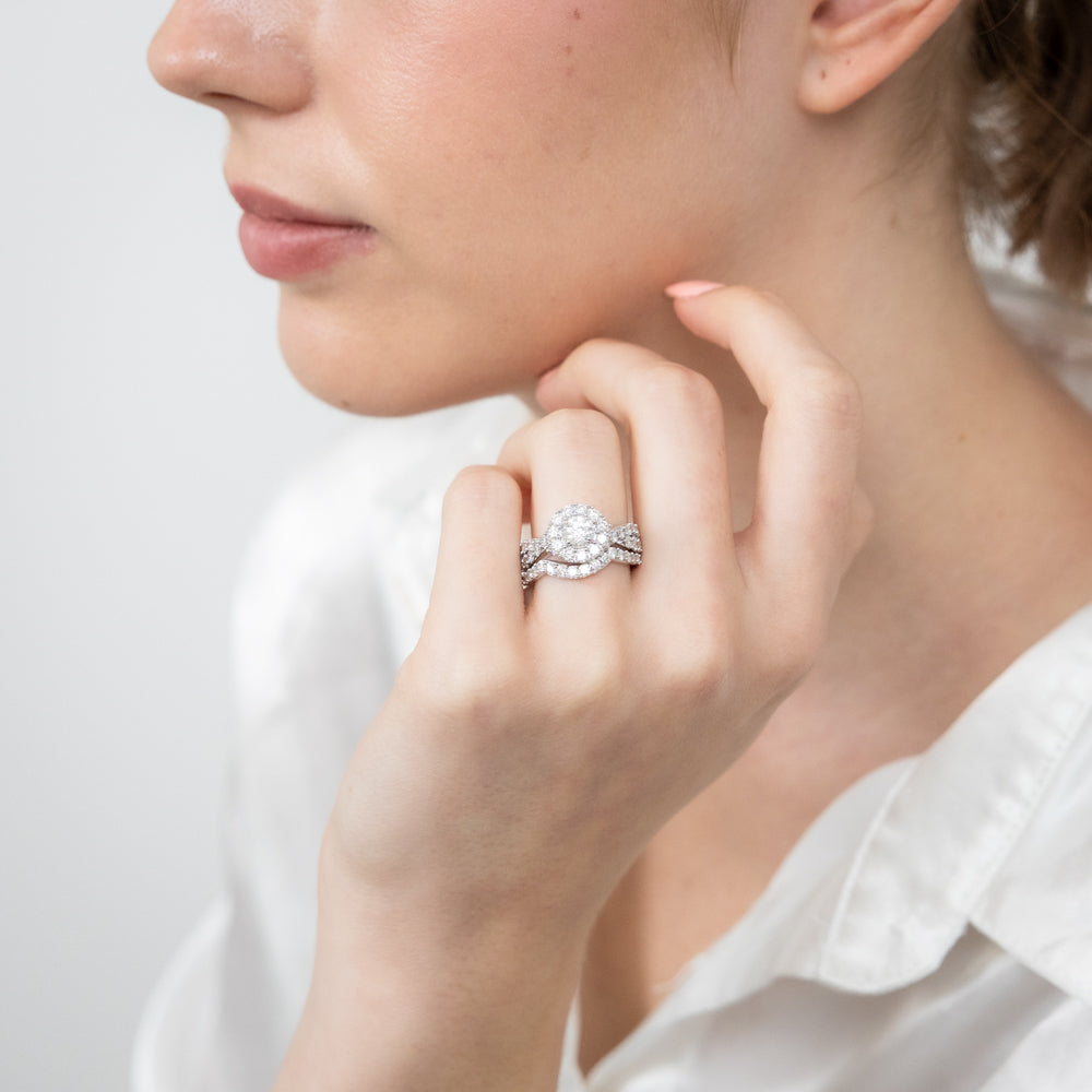 14K White Gold 1.95 Carat Diamond Halo Bridal Ring Set - Brilliant Cut Diamond Engagement & Wedding Rings for Women - Perfect for Proposals, Anniversaries and Special Occasions