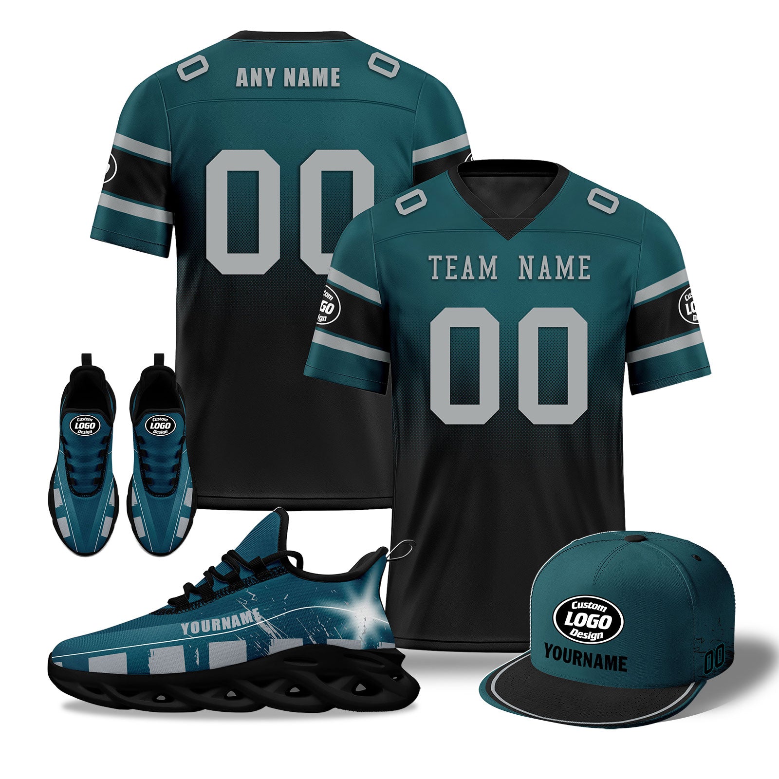Custom Green & Black Philadelphia Eagles Football Shoes and Hat Combo - Personalized NFL Fan Gear for Men & Women - Perfect for Game Day, Tailgating, and Sports Enthusiasts