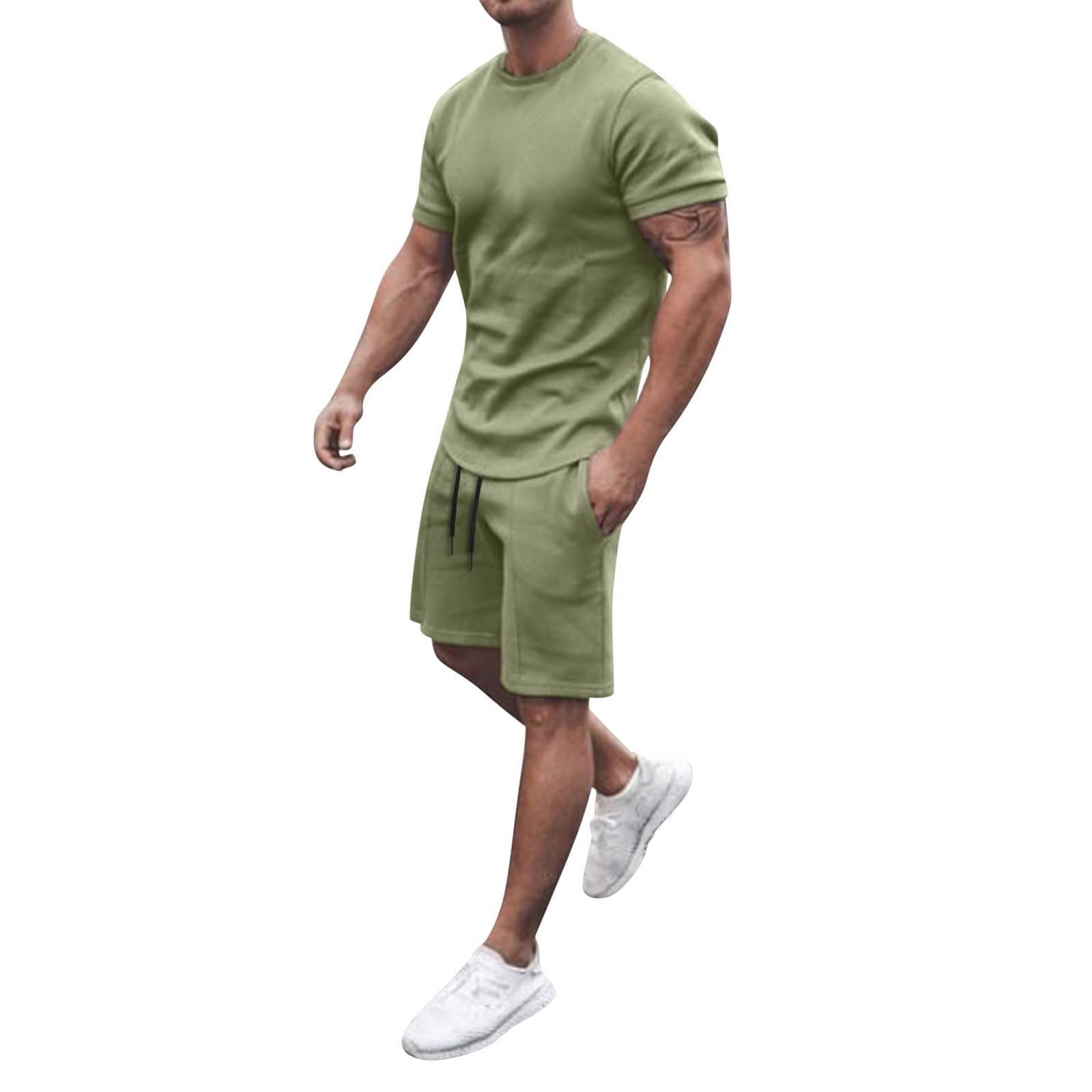 Men's 2-Piece Summer Outfits - Short Sleeve Muscle Tee & Athletic Shorts for Gym, Workout, Beach | Comfortable Tracksuit Set for Casual Wear & Sports Activities