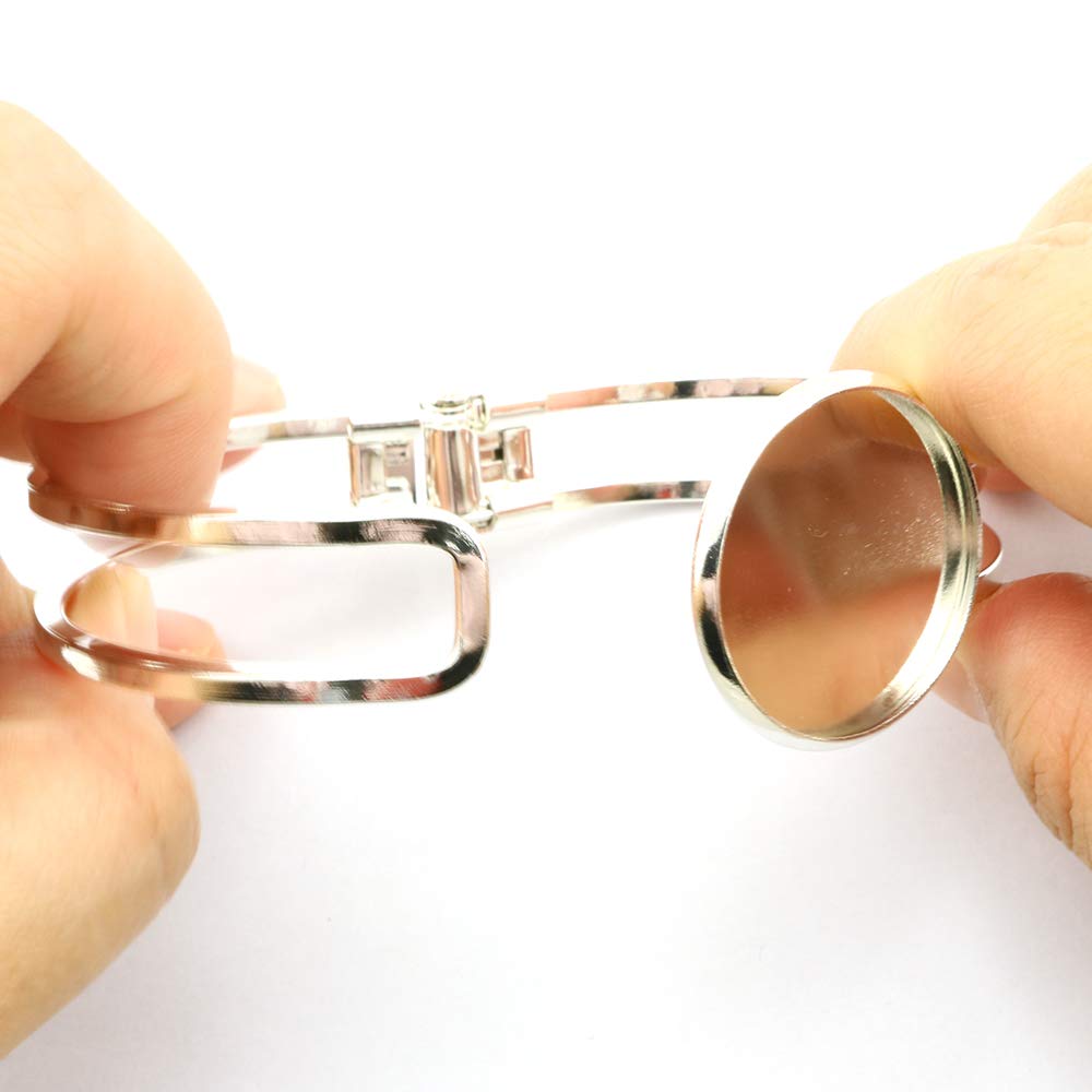 Lind Kitchen 2-Piece Silver Bangle Bracelet Blanks with 25mm Cabochon Bezel Tray - DIY Jewelry Making Supplies for Crafting, Beading & Gift Projects