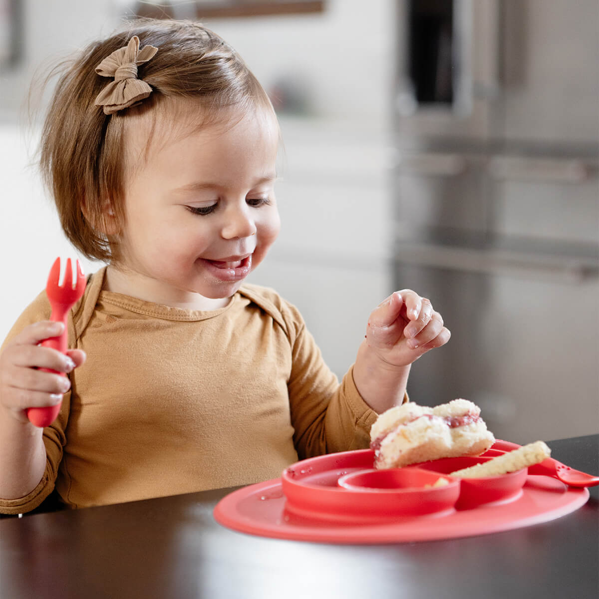 Ezpz Mini Utensils Set for Toddlers - Perfect Self Feeding Training Tools for Babies 12-24 Months - BPA-Free, Ergonomic Design for Easy Grip - Ideal for Home, Daycare & Travel Use