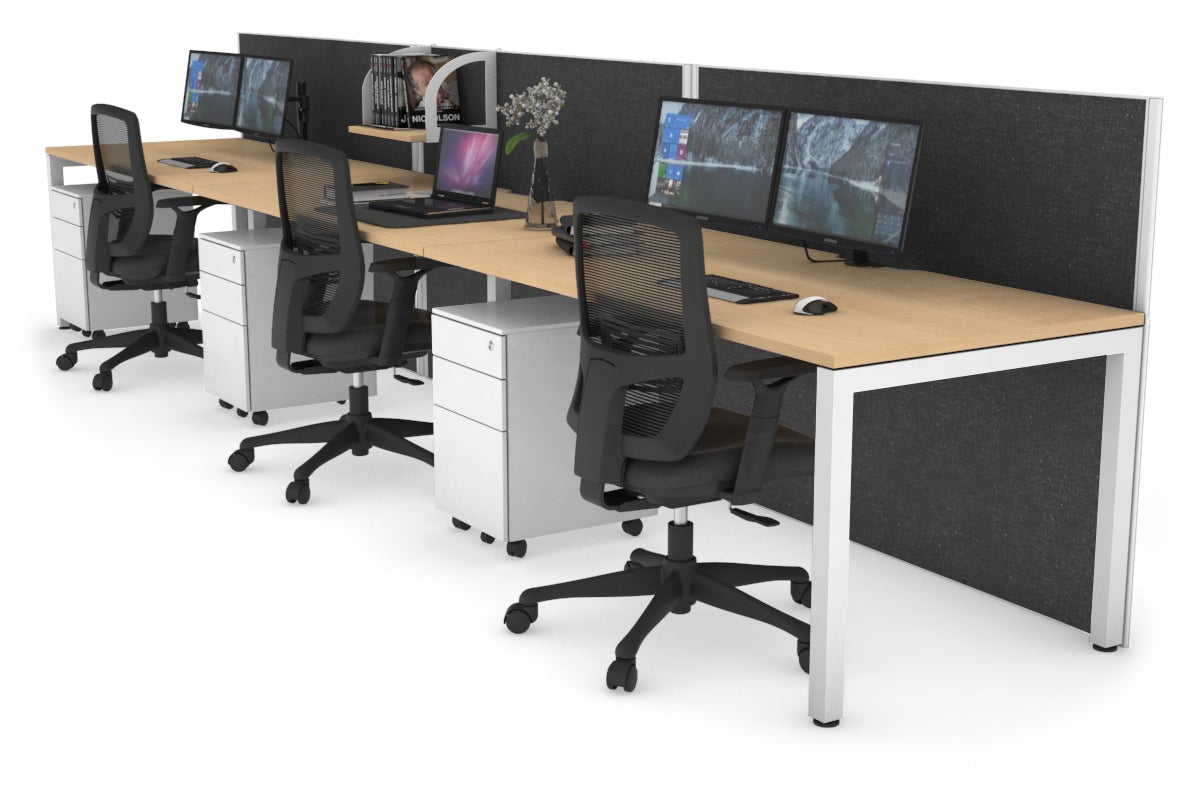 Horizon Quadro 3-Person Office Workstation with Square Legs - 1200L x 800W Dimensions, Cable Management Scallop - Perfect for Collaborative Workspaces & Modern Offices