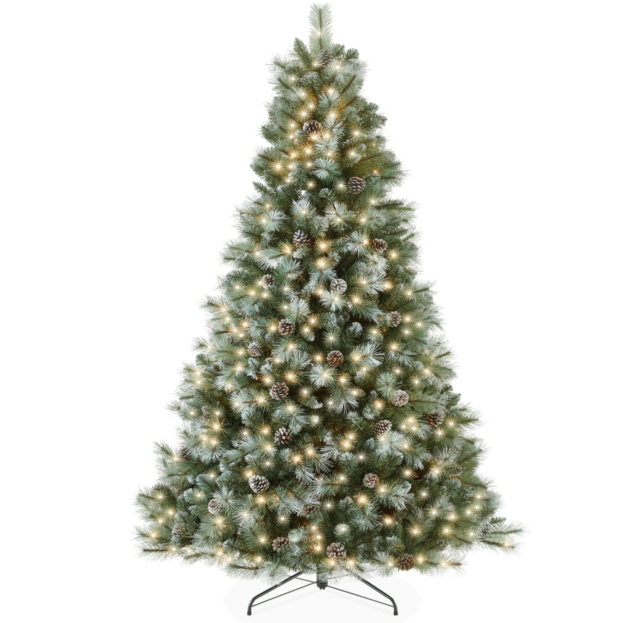 Best Choice Products 6ft Pre-Lit Artificial Christmas Tree - Premium Frosted Scotch Pine with 946 Branch Tips, 2-in-1 White & Multicolor LED Lights, Cordless Setup - Perfect for Living Room, Office, and Holiday Party Decorations