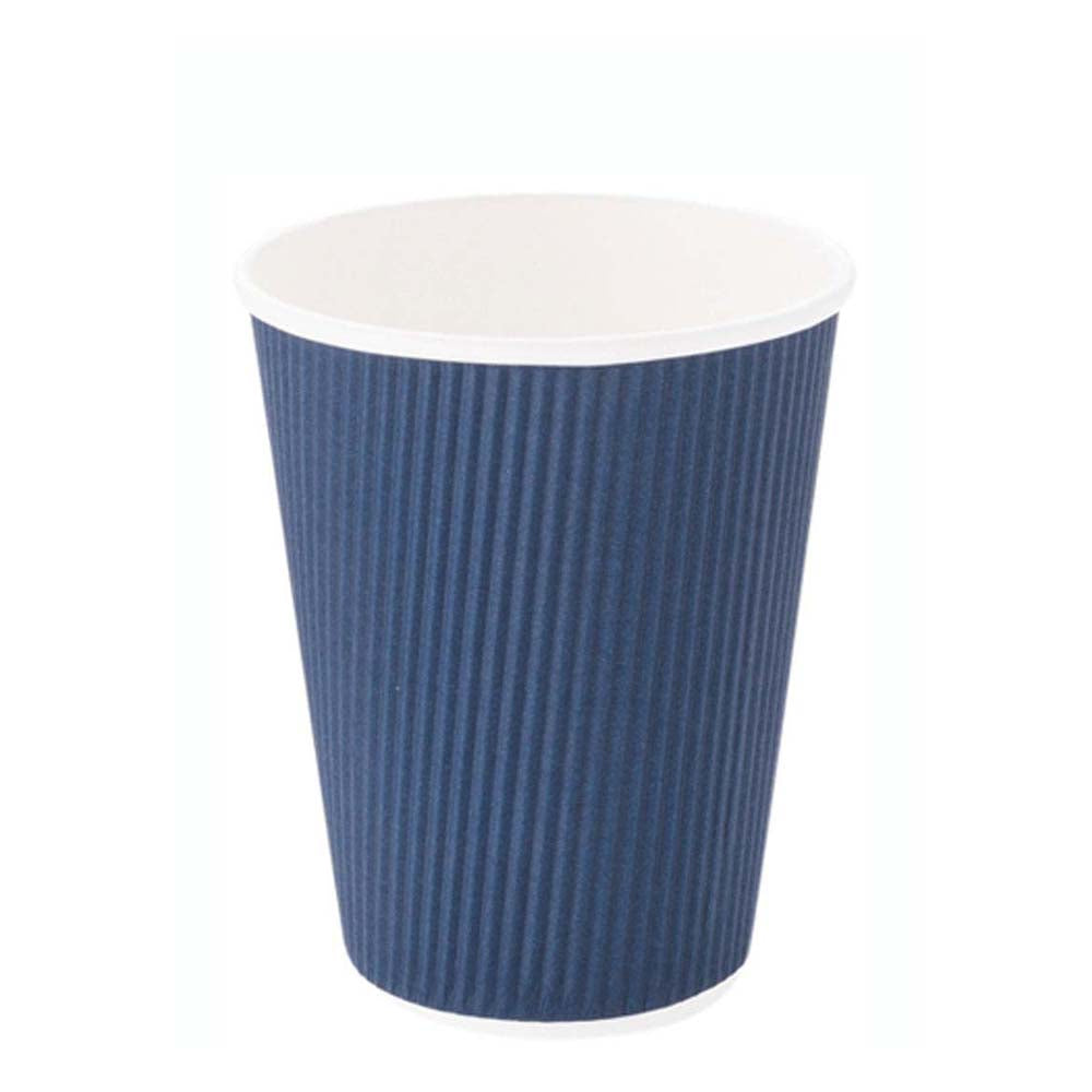 12 oz Midnight Blue Disposable Paper Coffee Cups with Ripple Wall - 3.5