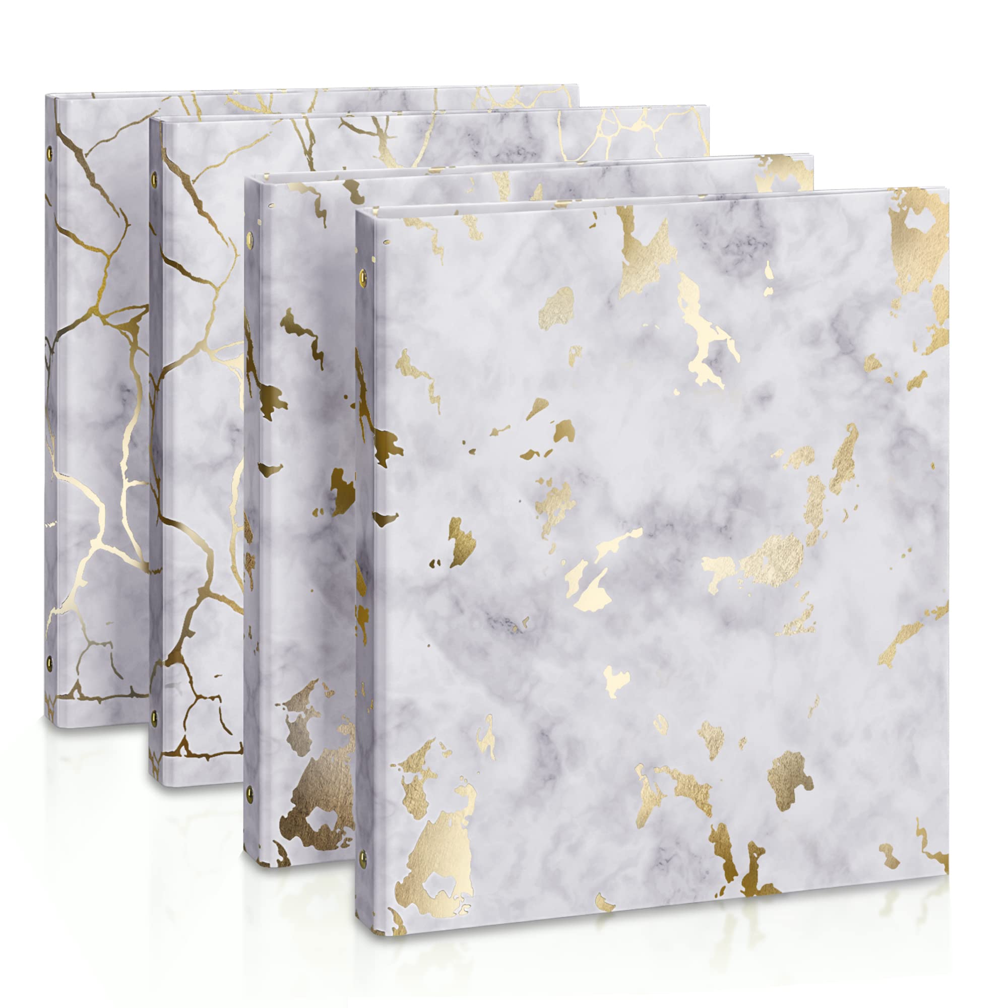 Y YOMA Marble 3 Ring Binders - 1 Inch Hardcover Binder with Round Rings, 4 Pack - Perfect for School, Office & Home Organization