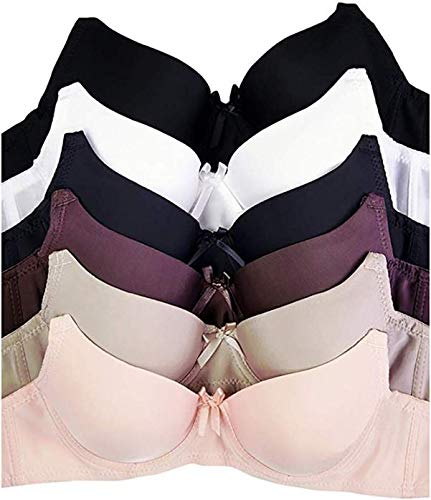 6-Pack Women's Comfortable Basic Plain Bras - Wireless T-Shirt Bra Set (32A, 081) for Everyday Wear, Workout & Sleep