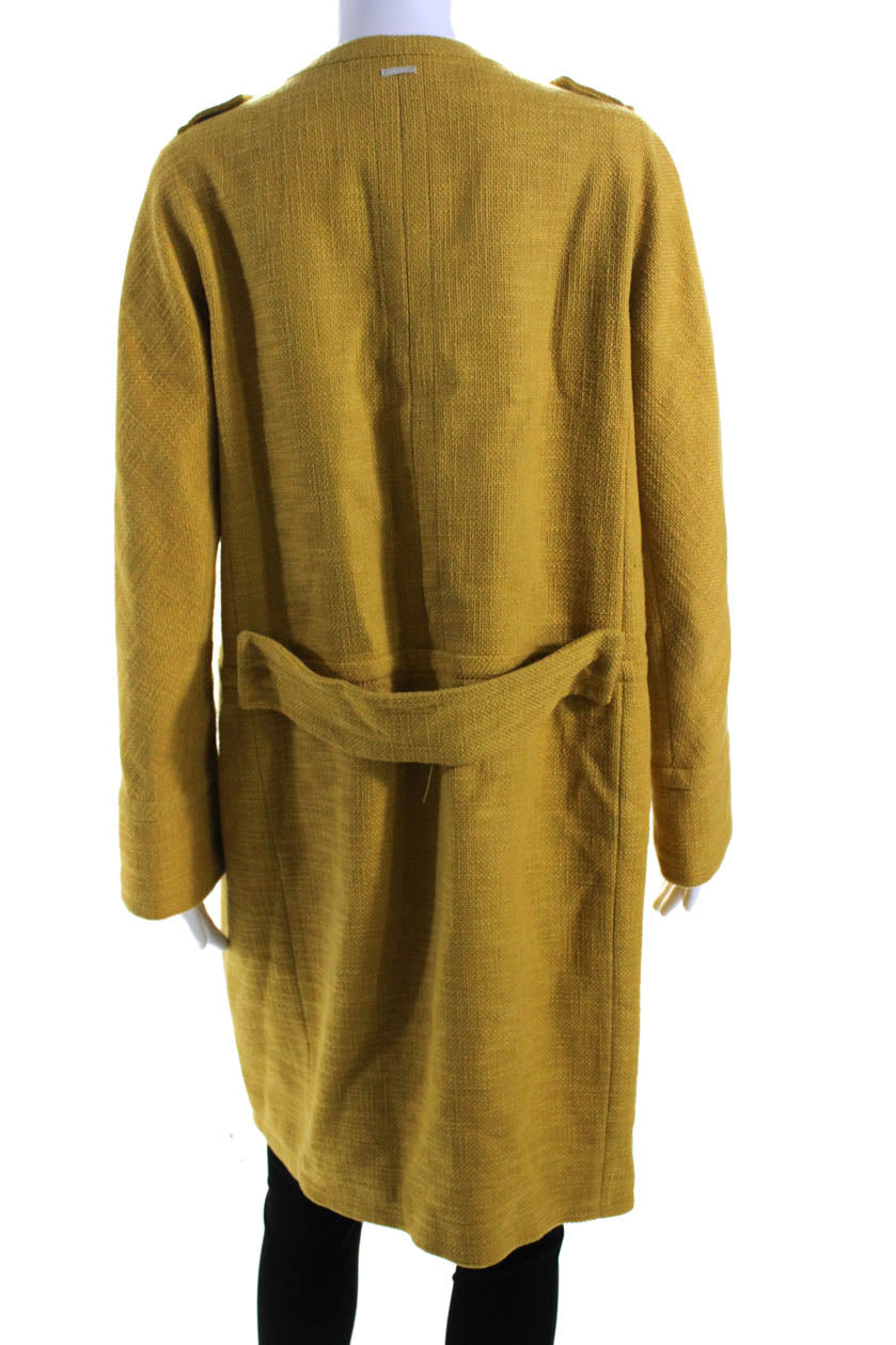 Max Mara Women's Cotton Woven Long Sleeve Mid-Length Pea Coat in Yellow | Classic Trench Coat for Fall & Winter | Perfect for Office, Dating & Outdoor Activities