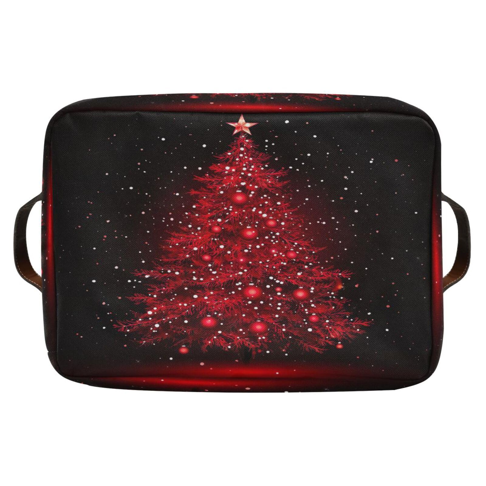 Joisal Red Christmas Tree Fabric Storage Bins 2-Pack - 14x10x8 Inch Large Closet Organizers with Handles - Perfect for Holiday Decor Storage, Shelving Organization & Bedroom Closet