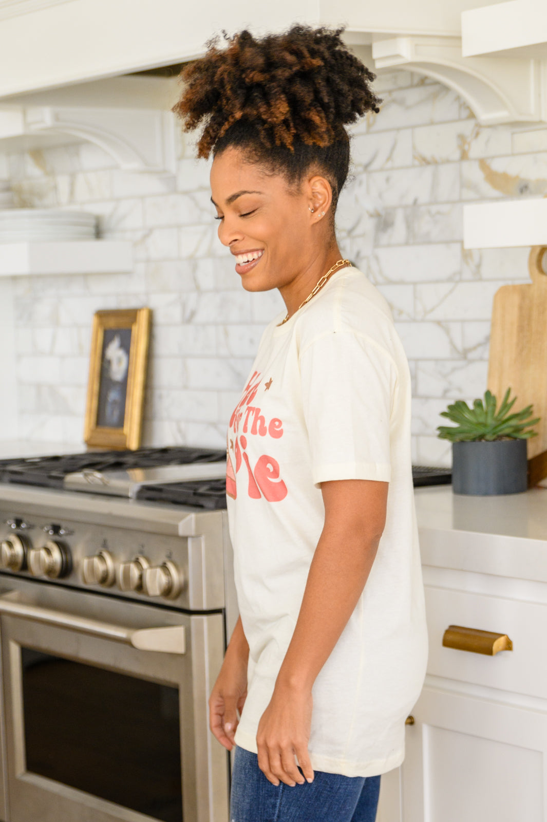 Here For The Pie Graphic T-Shirt in Cream | Funny Baking Lover Tee | Perfect for Baking Enthusiasts & Pie Lovers