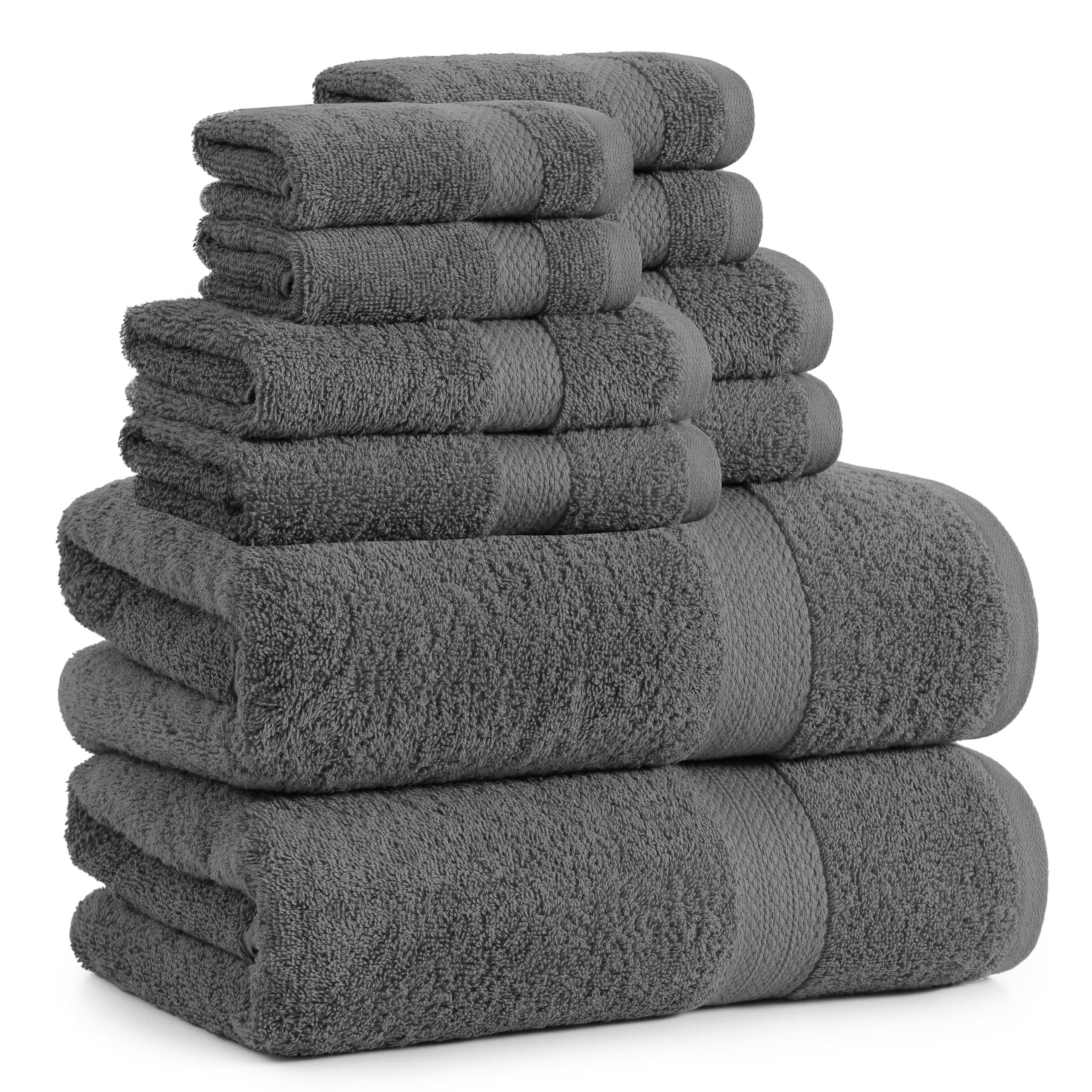 SNOWDROP 10-Piece Grey Bath Towel Set - 2 Large Bath Towels, 4 Hand Towels, 4 Washcloths | Ultra Absorbent Microfiber for Bathroom, Yoga, Pool & Hair Care | Soft Luxury Towels for Spa, Gym & Home Use