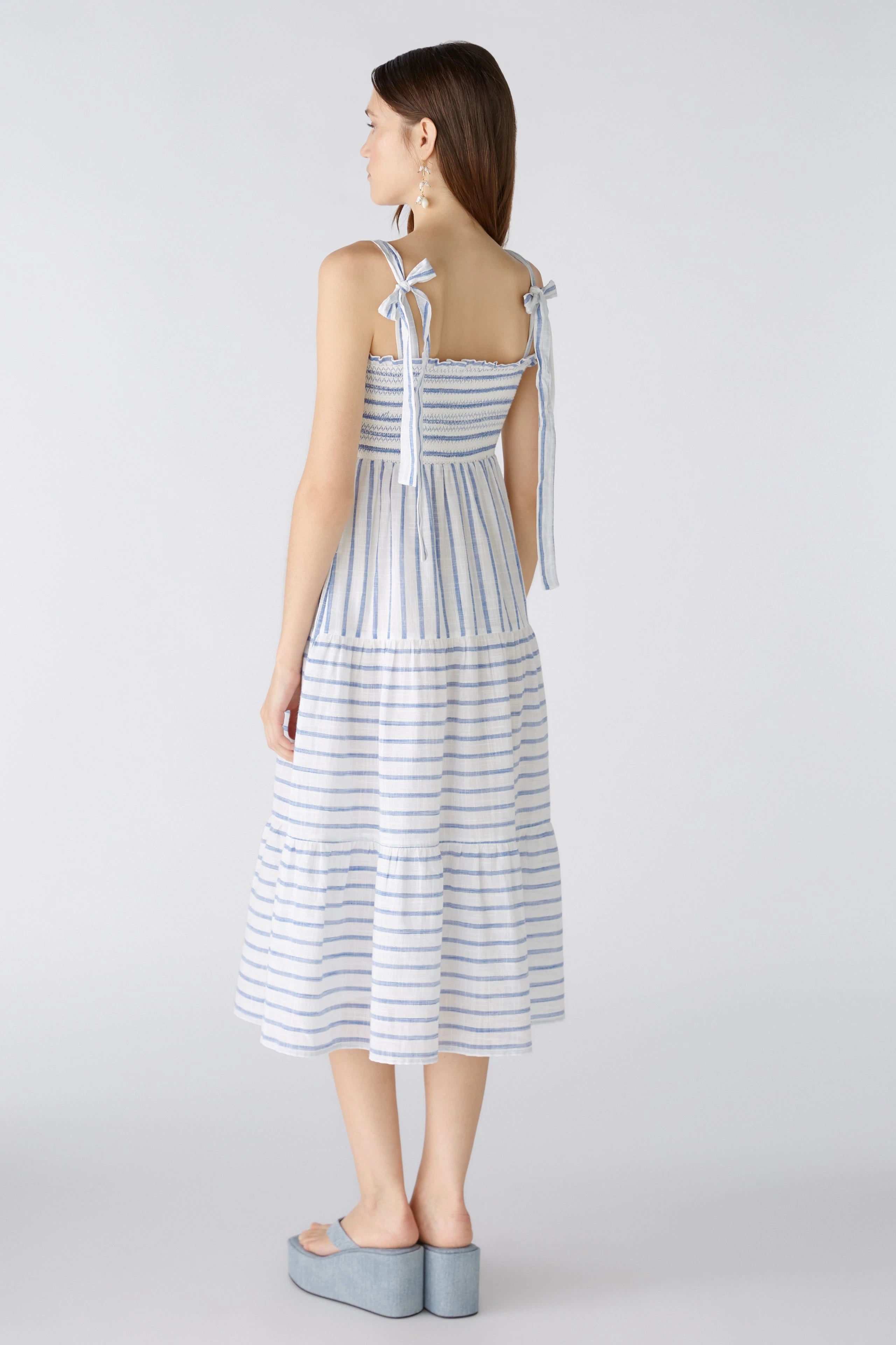87542 White and Blue Floral Summer Dress for Women - Perfect for Beach Vacations, Parties & Casual Outings