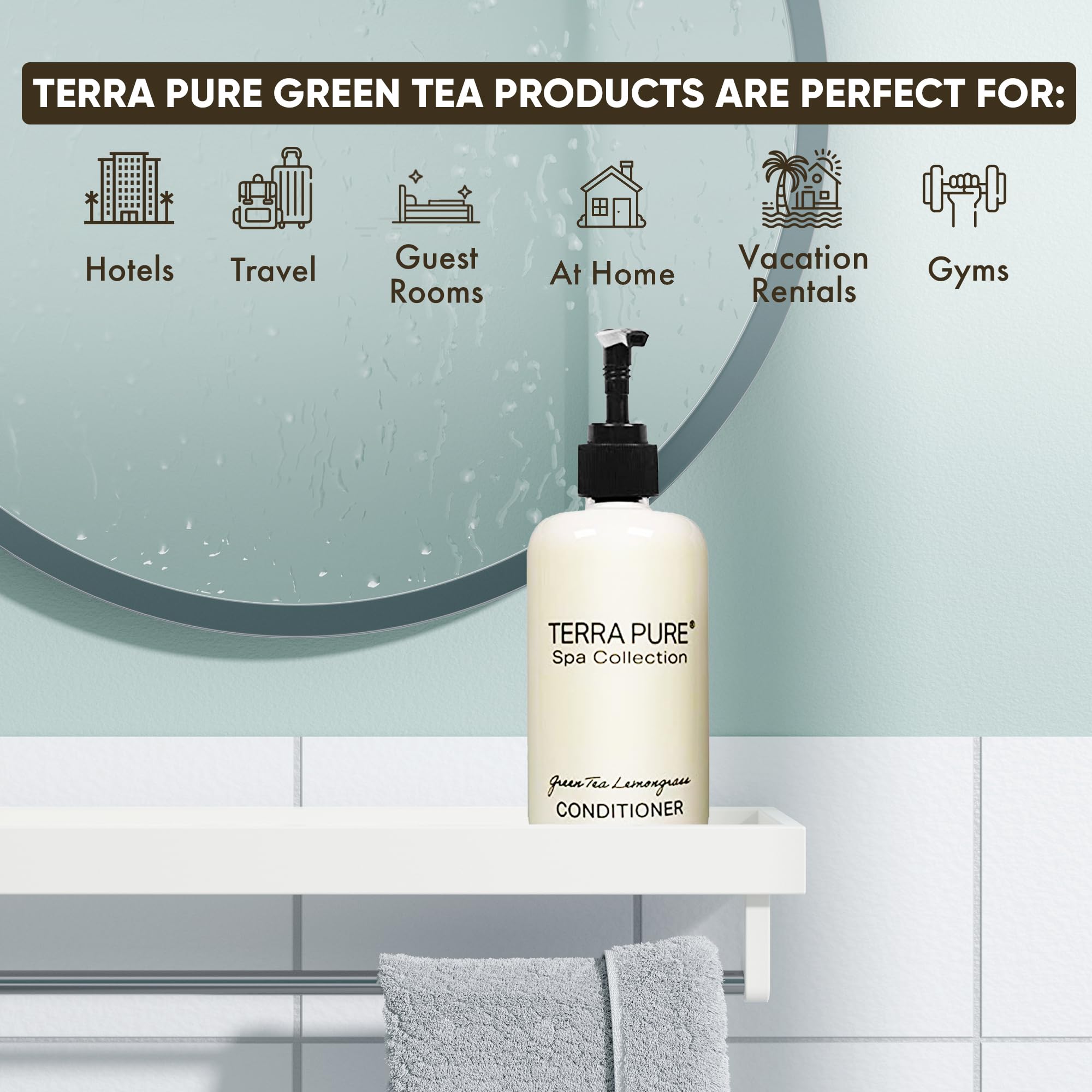 Terra Pure Spa Conditioner for Hotels - 10.14oz/300ml Pump Bottle (Pack of 12) | Luxury Hair Care for Hotels, Spas & Travel | Bulk Amenities for Hospitality Industry