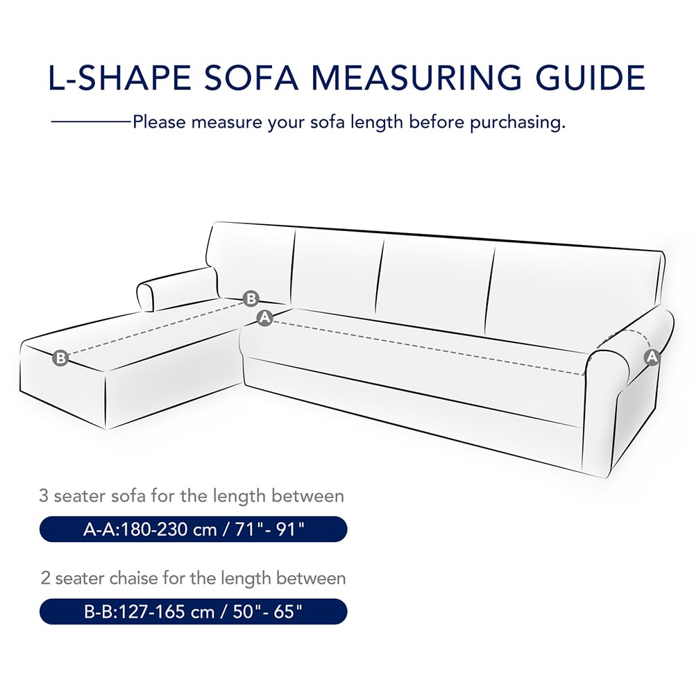 PureFit Super Stretch Sectional Couch Covers - 2 Piece Spandex Non-Slip Sofa Protector with Elastic Bottom for L-Shaped Couches, Pet & Kid Friendly (3-Seater + Chaise Lounge, Gray) | Perfect for Living Room, Family Room & Home Theater Furniture Protection